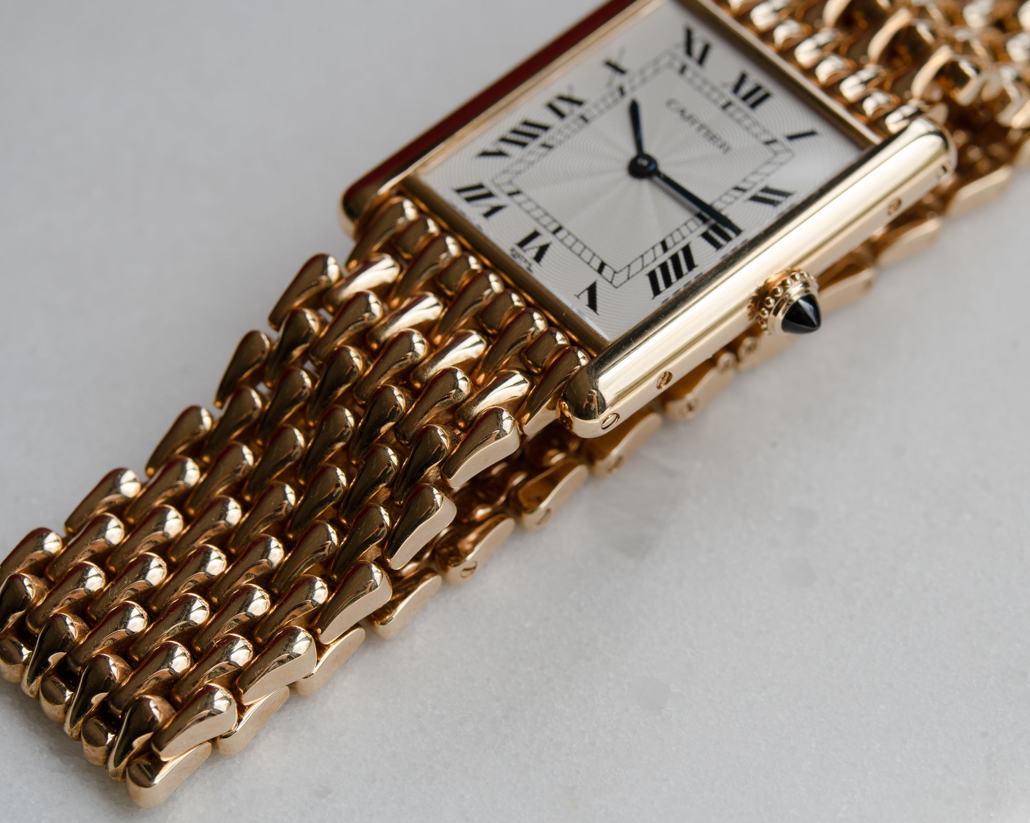 Cartier Tank Louis "Extra Flat" in YG with tear drop Gold bracelet-1990's