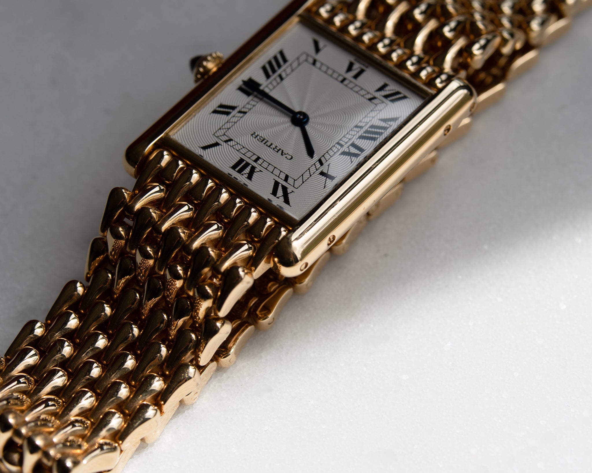 Cartier Tank Louis "Extra Flat" in YG with tear drop Gold bracelet-1990's
