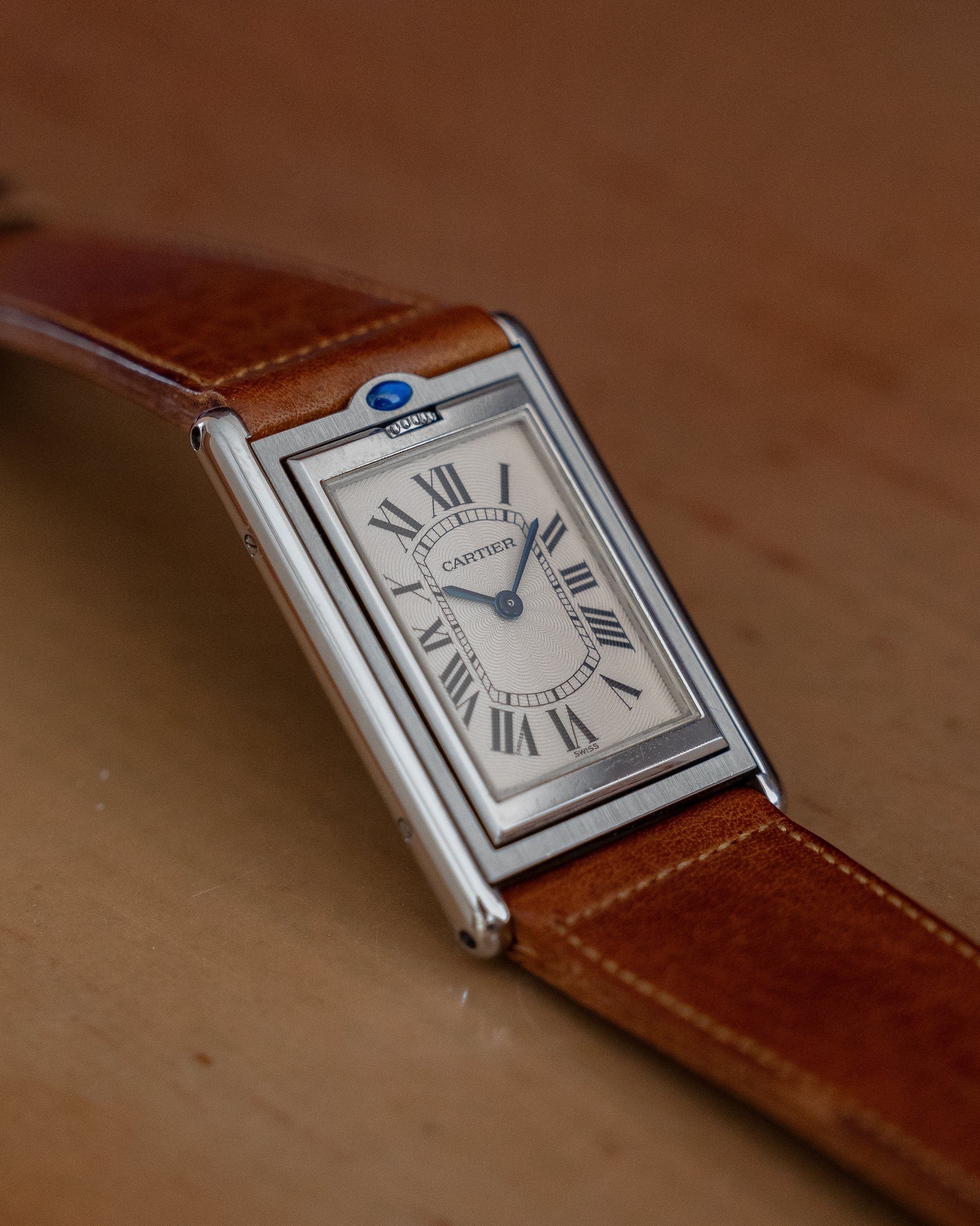 Cartier Tank Basculante in steel, ref. 2390 Mechanique, Full Set
