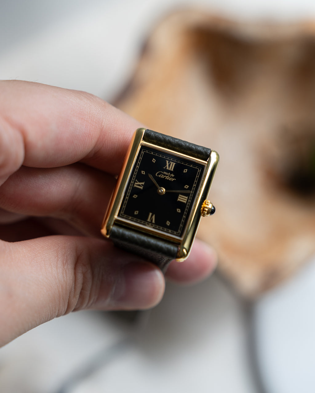 Cartier Must Tank black dial Roman Numeral LM size - Box & Papers