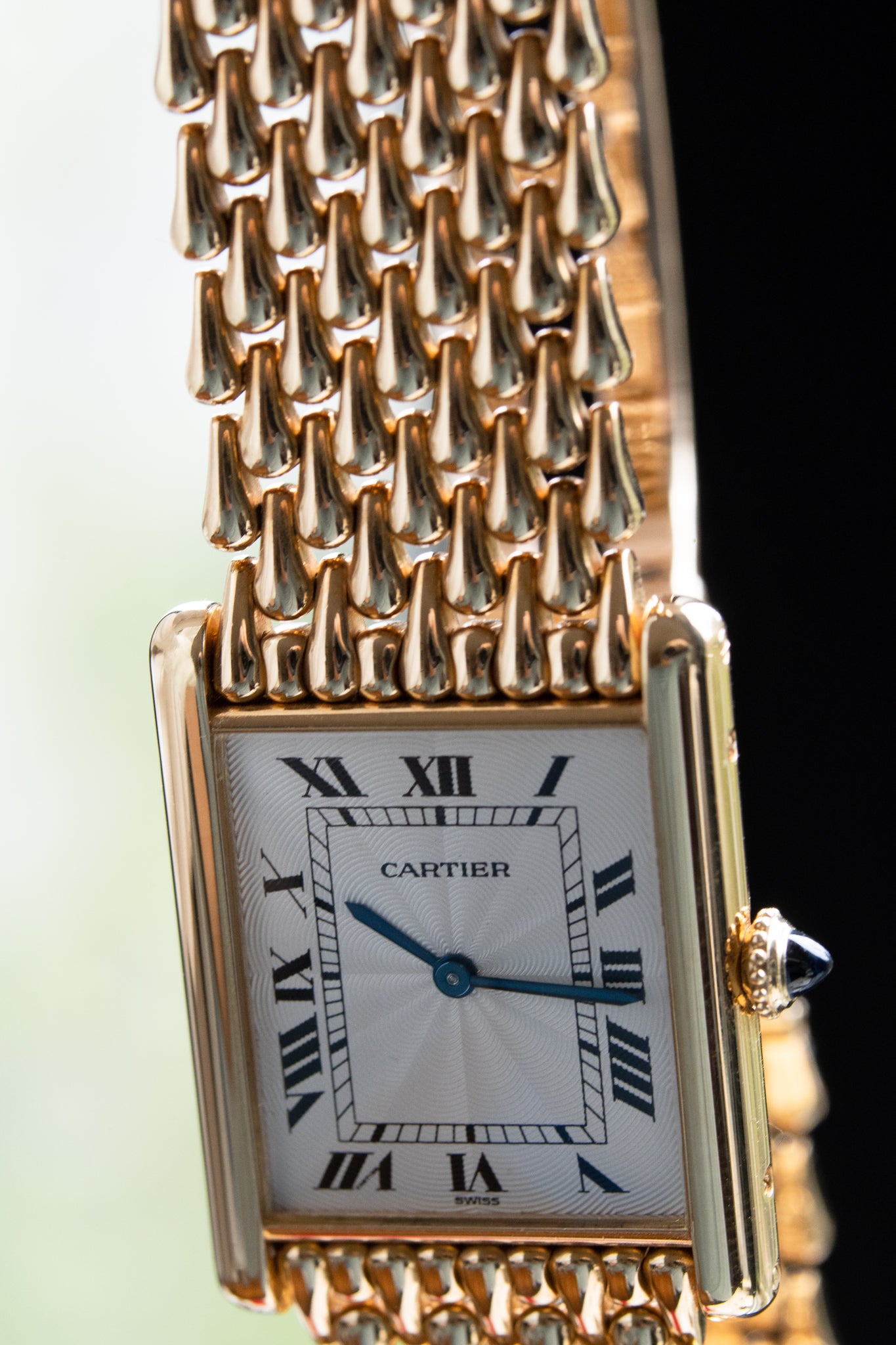 Cartier Tank Louis "Extra Flat" in YG with tear drop Gold bracelet-1990's
