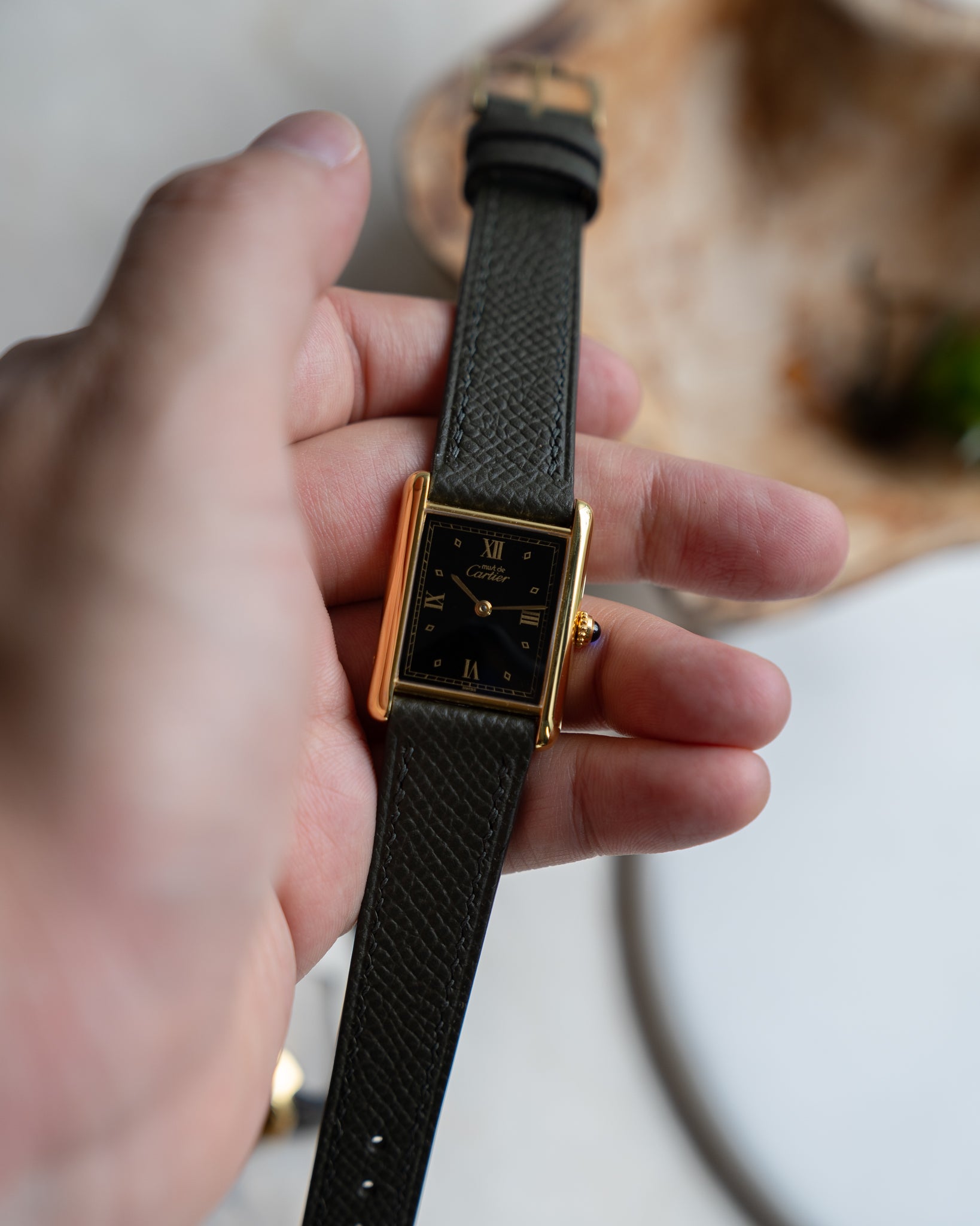 Cartier Must Tank black dial Roman Numeral LM size - Box & Papers