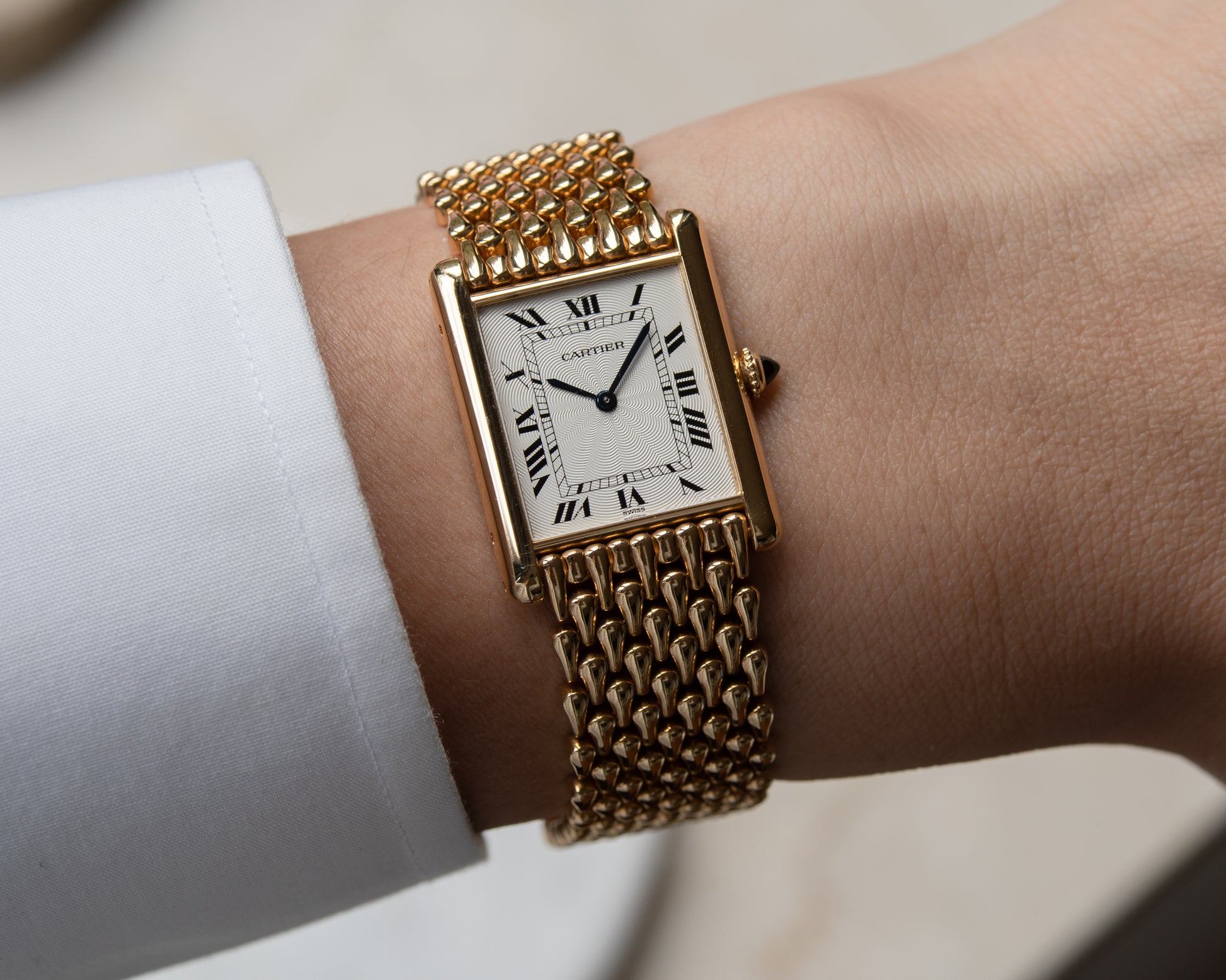 Cartier Tank Louis "Extra Flat" in YG with tear drop Gold bracelet-199 –  Special Dial