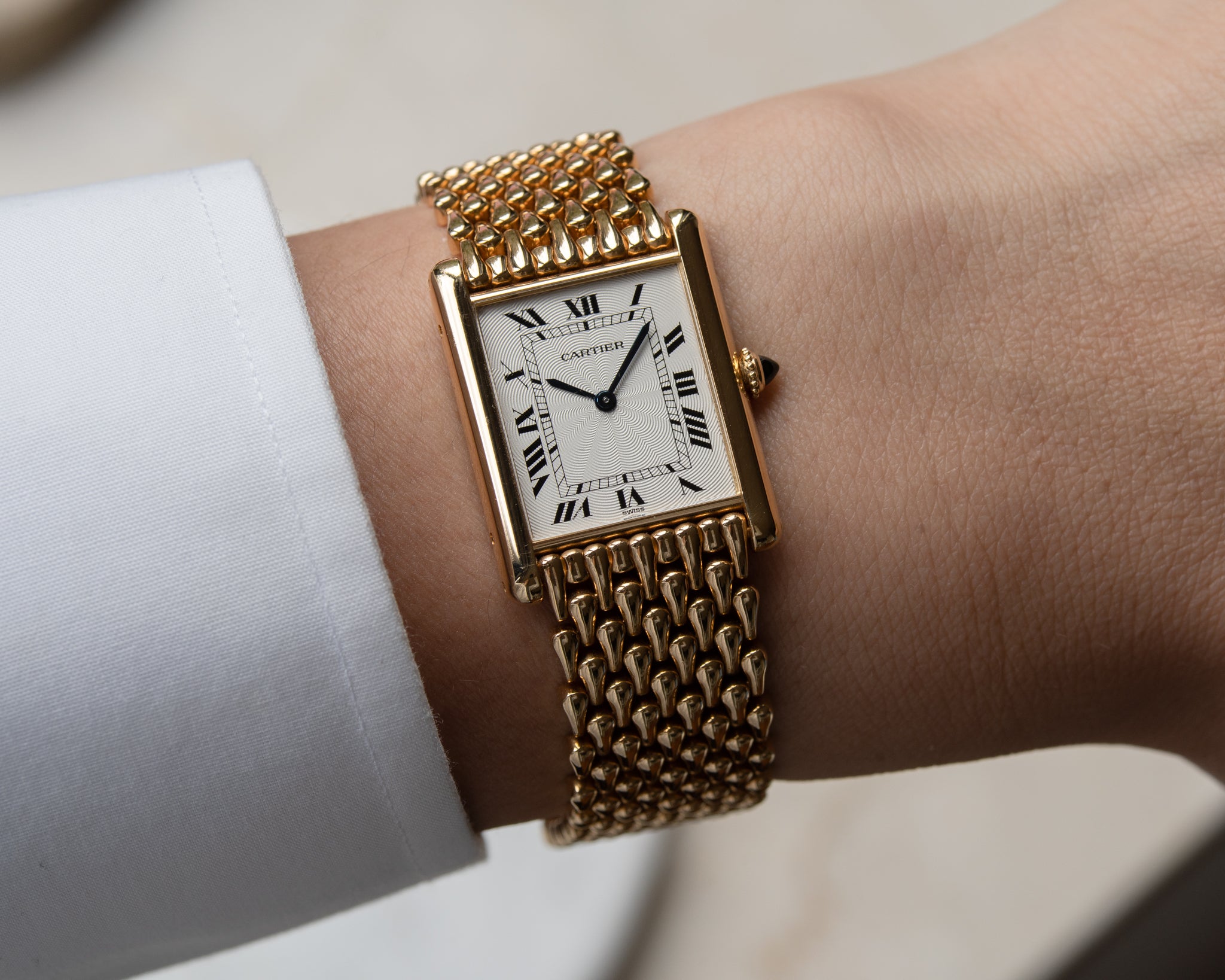 Cartier Tank Louis "Extra Flat" in YG with tear drop Gold bracelet-1990's