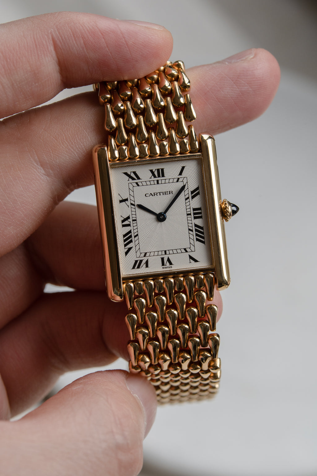 Cartier Tank Louis "Extra Flat" in YG with tear drop Gold bracelet-1990's