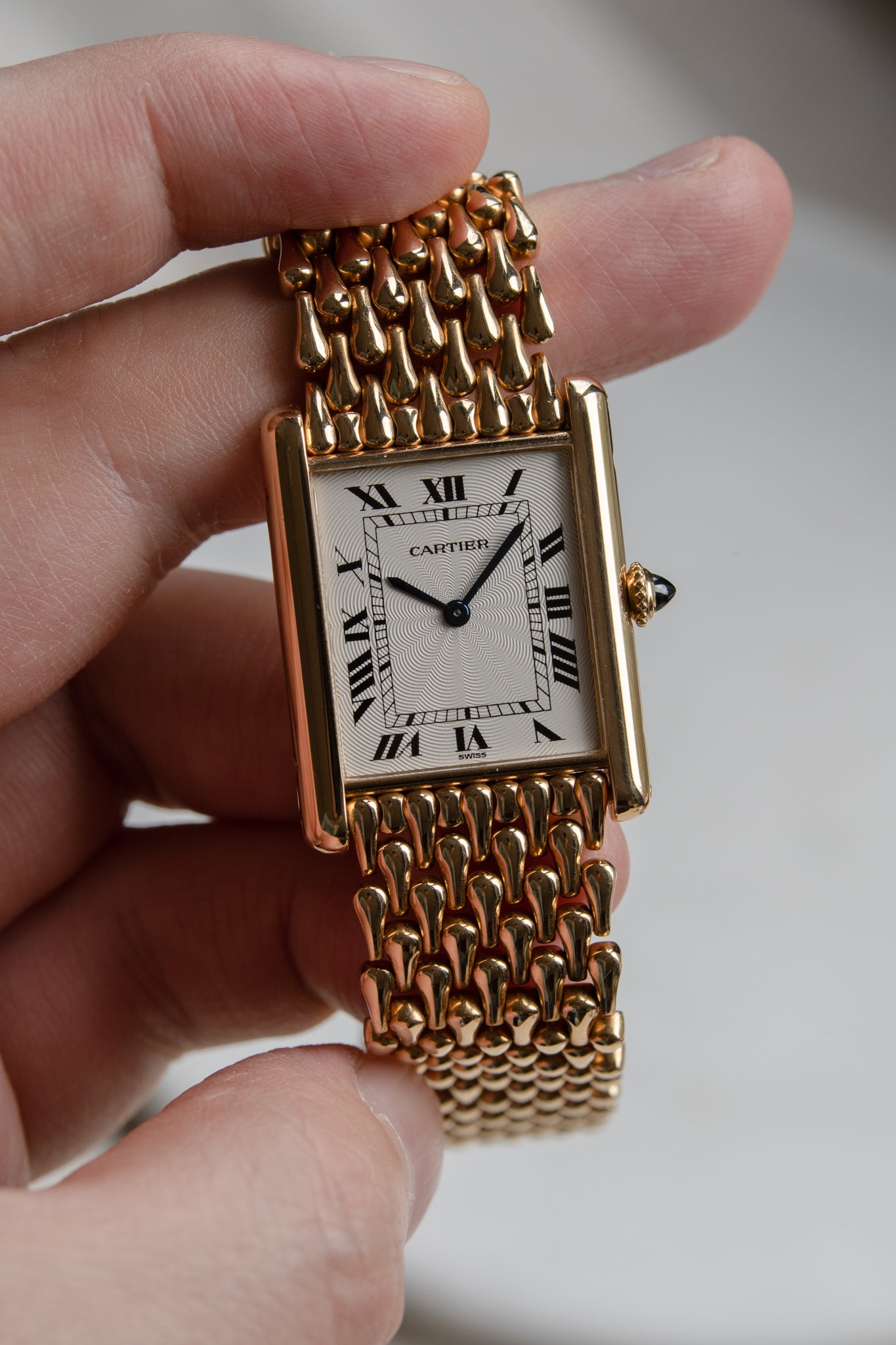 Cartier Tank Louis "Extra Flat" in YG with tear drop Gold bracelet-1990's