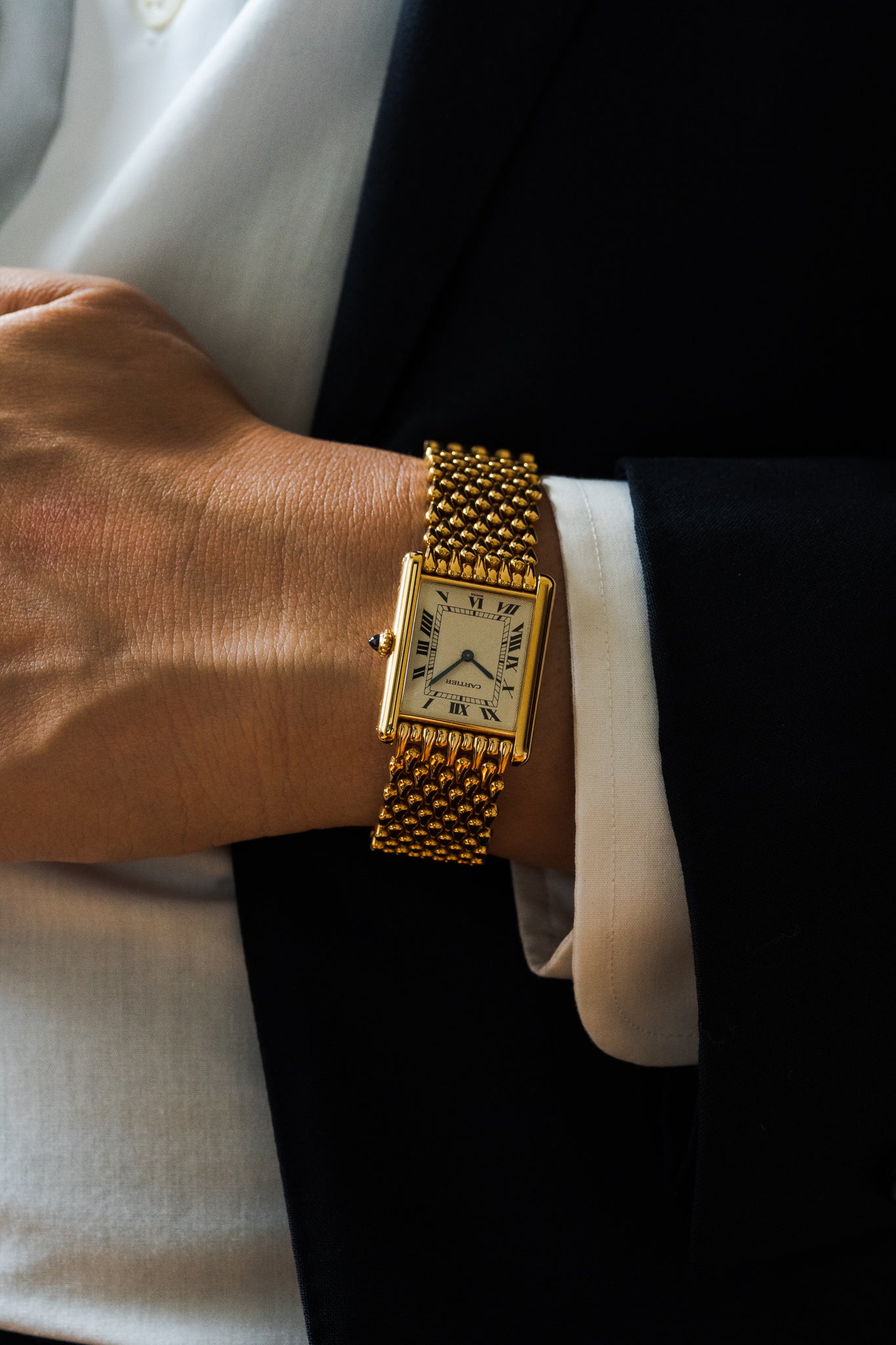 Cartier Tank Louis "Extra Flat" in YG with tear drop Gold bracelet-1990's