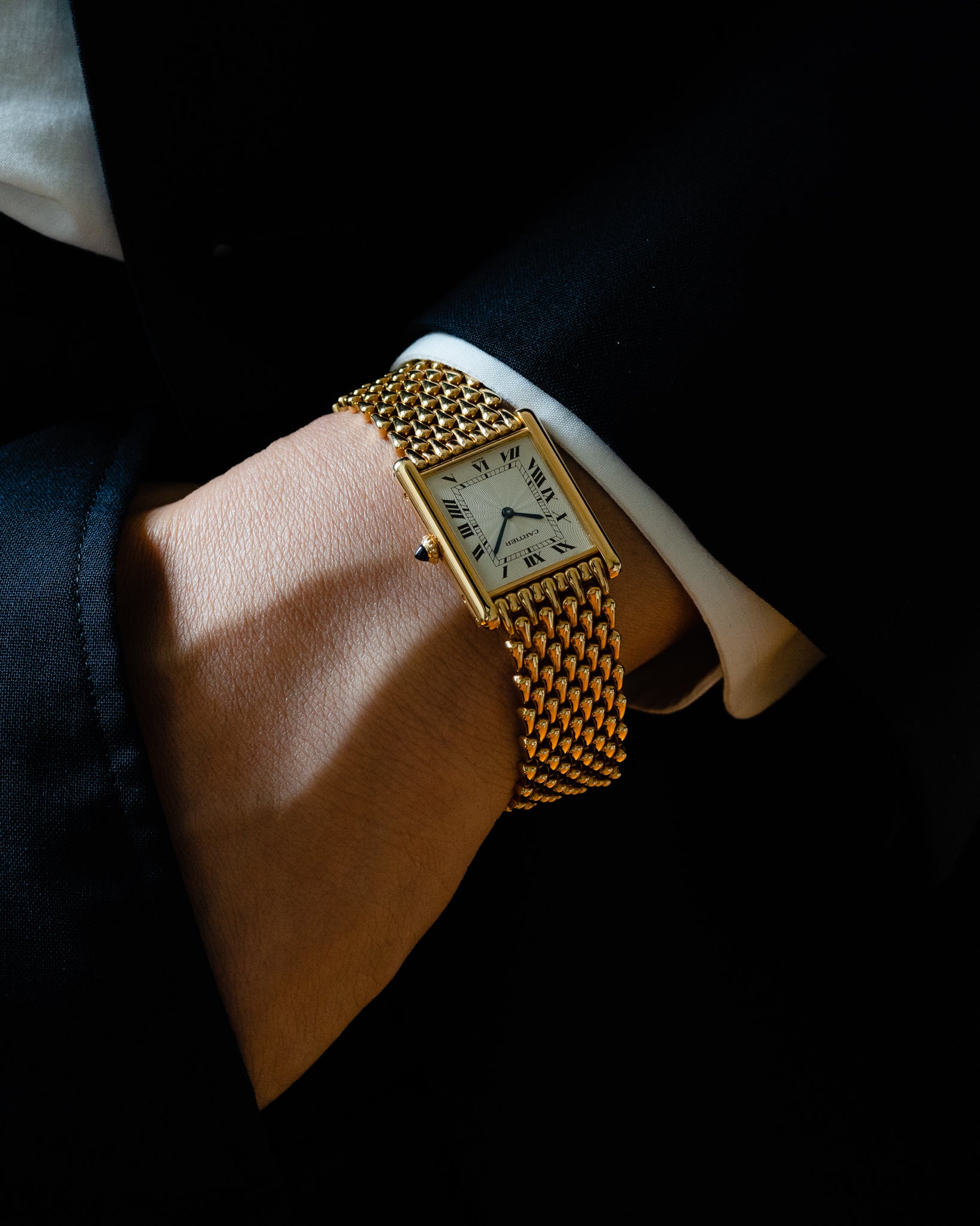 Cartier Tank Louis "Extra Flat" in YG with tear drop Gold bracelet-1990's