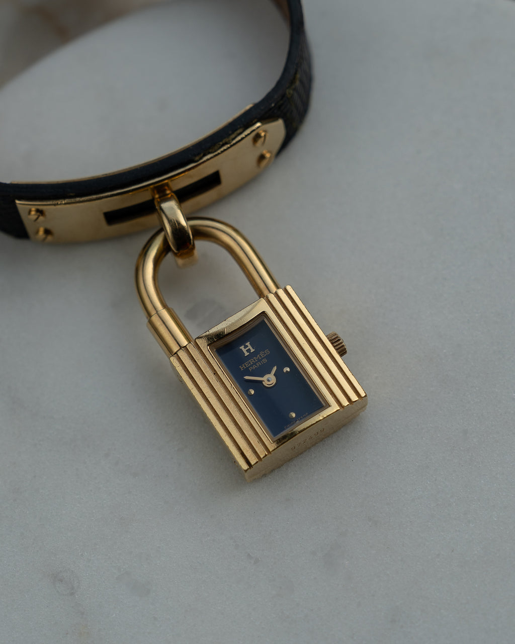 Hermès Kelly Watch blue dial with black calf leather strap