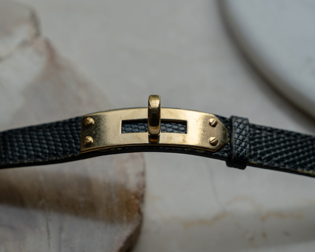 Hermès Kelly Watch blue dial with black calf leather strap