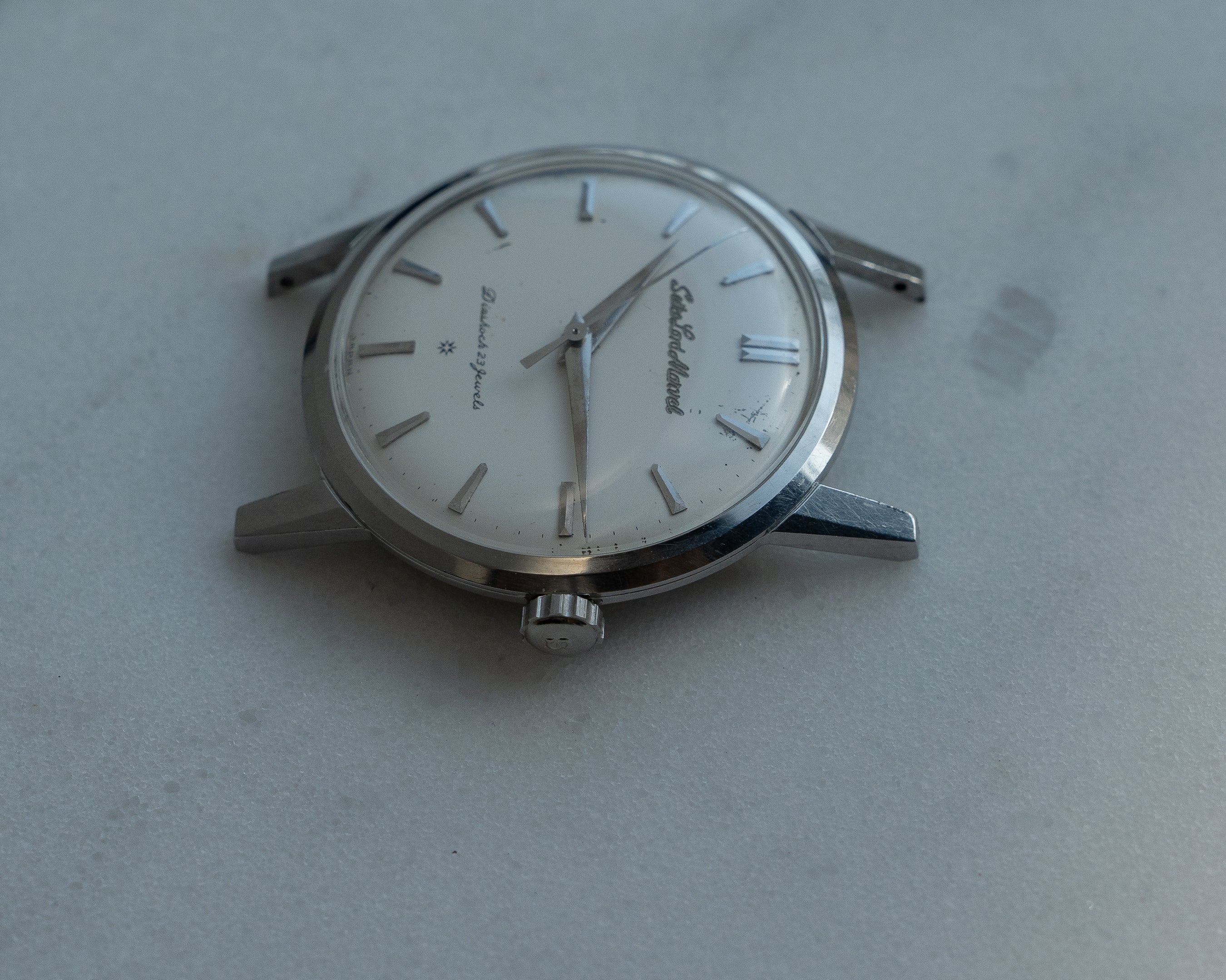 Seiko Lord Marvel 1st generation in steel, carved Mark 2 dial, "special dial"