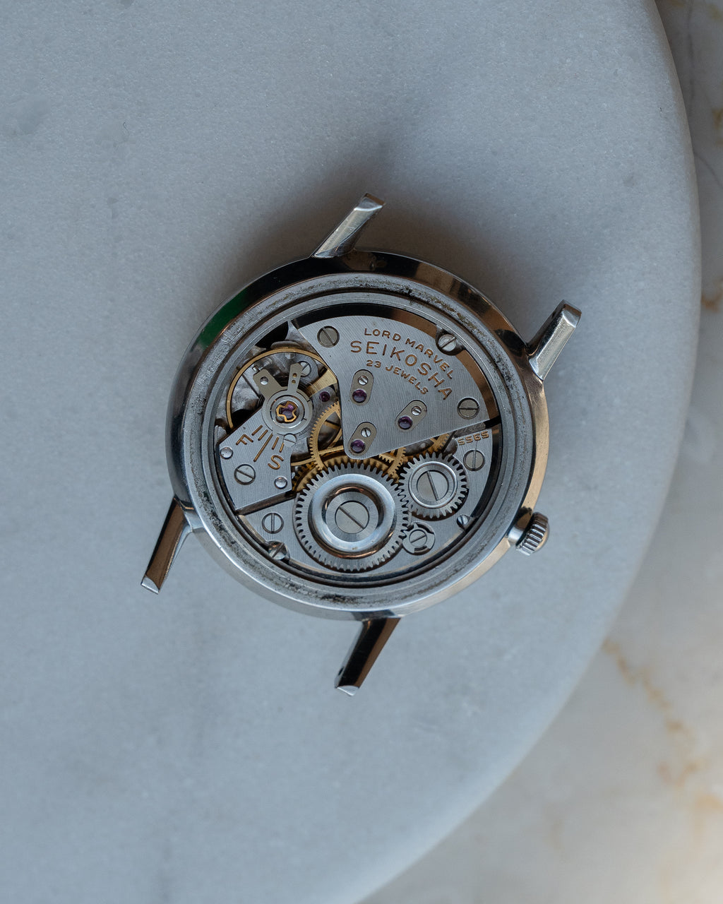 Seiko Lord Marvel 1st generation, carved mark 3 dial, Oct 1959, "Shirokin"