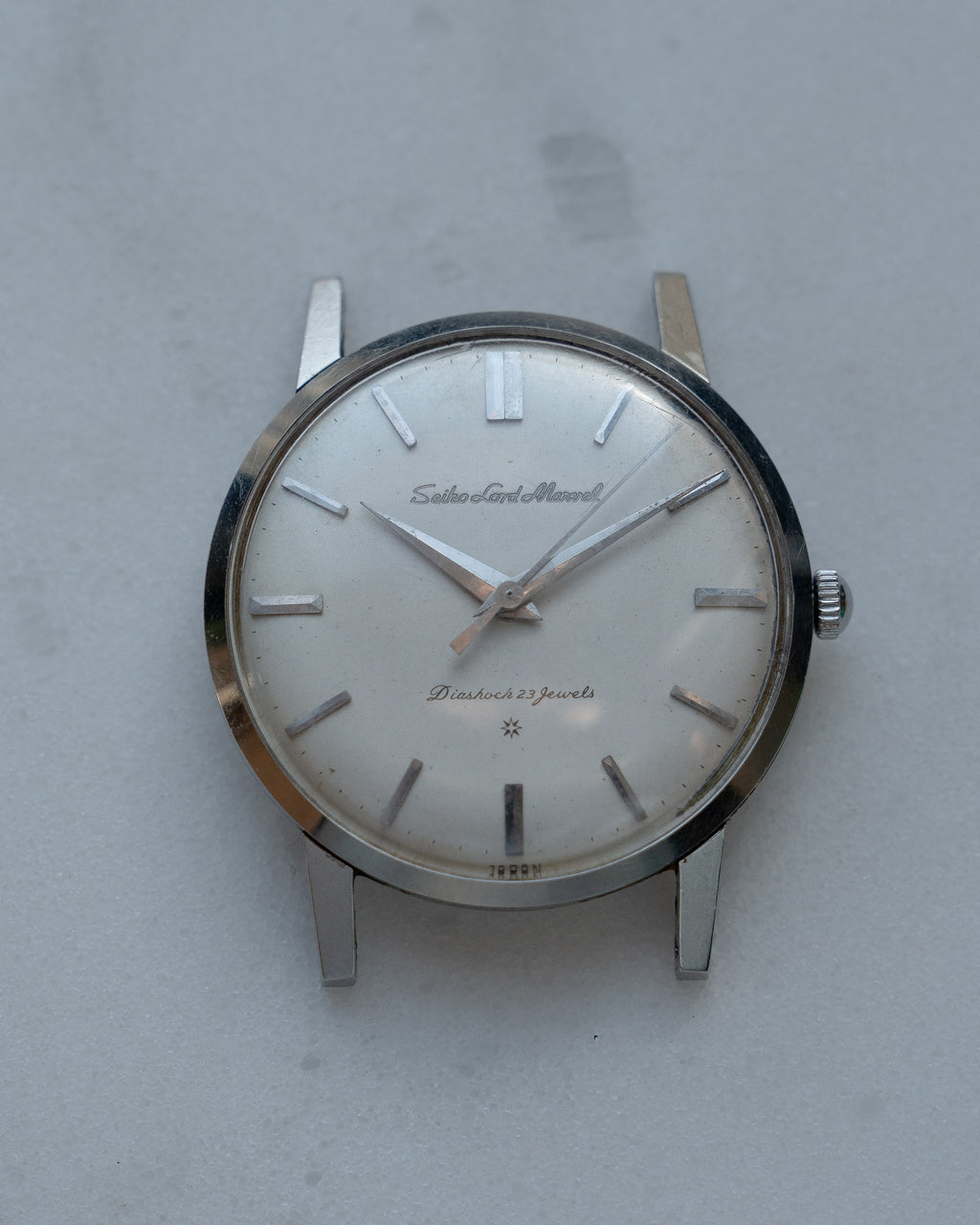 Seiko Lord Marvel 1st generation, carved mark 3 dial in steel, June 1960, J14038