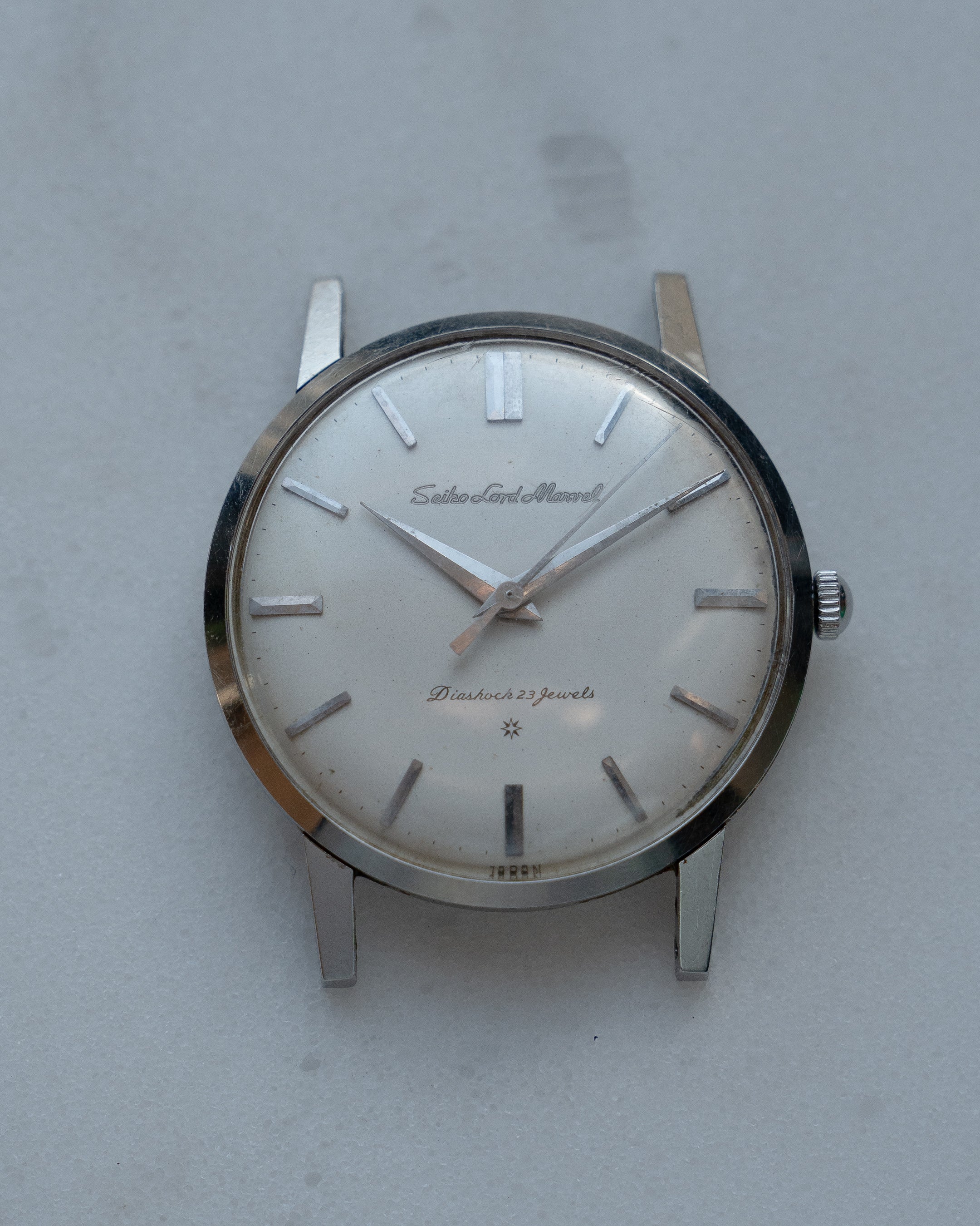Seiko Lord Marvel 1st generation, carved mark 3 dial in steel, June 1960, J14038