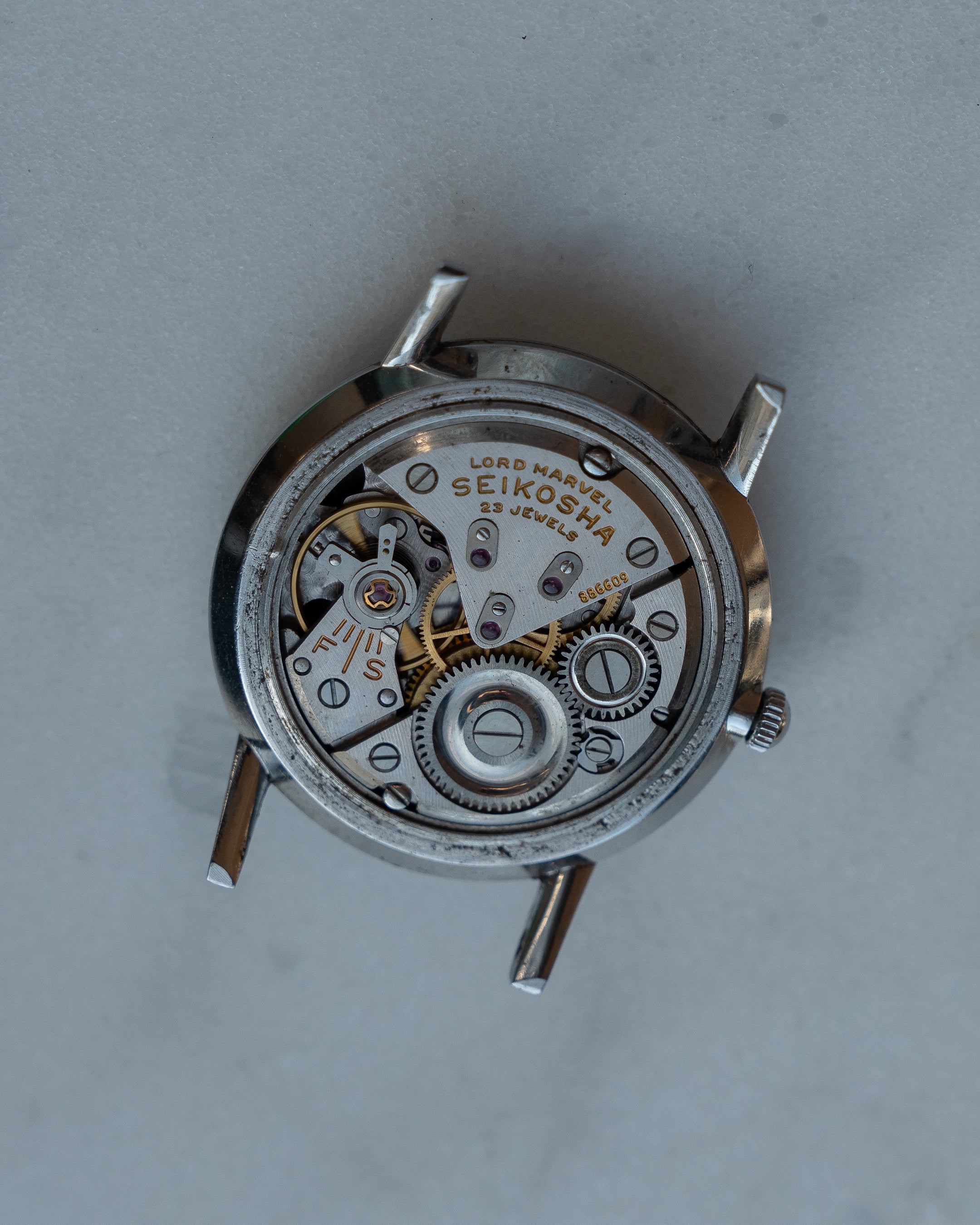 Seiko Lord Marvel 1st generation, carved mark 3 dial in steel, June 1960, J14038