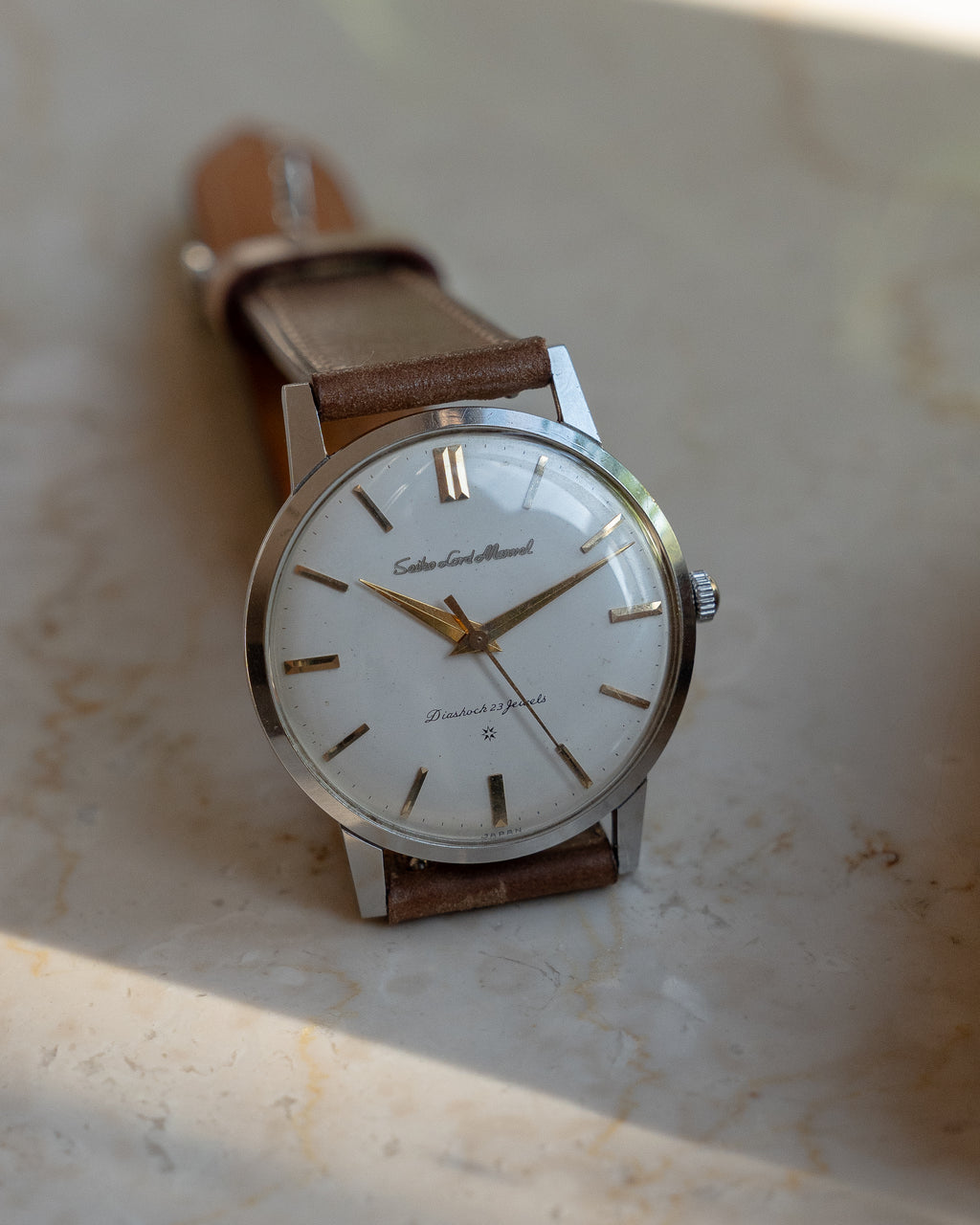 Seiko Lord Marvel 1st generation, carved mark 3 dial, Oct 1959, "Shirokin"