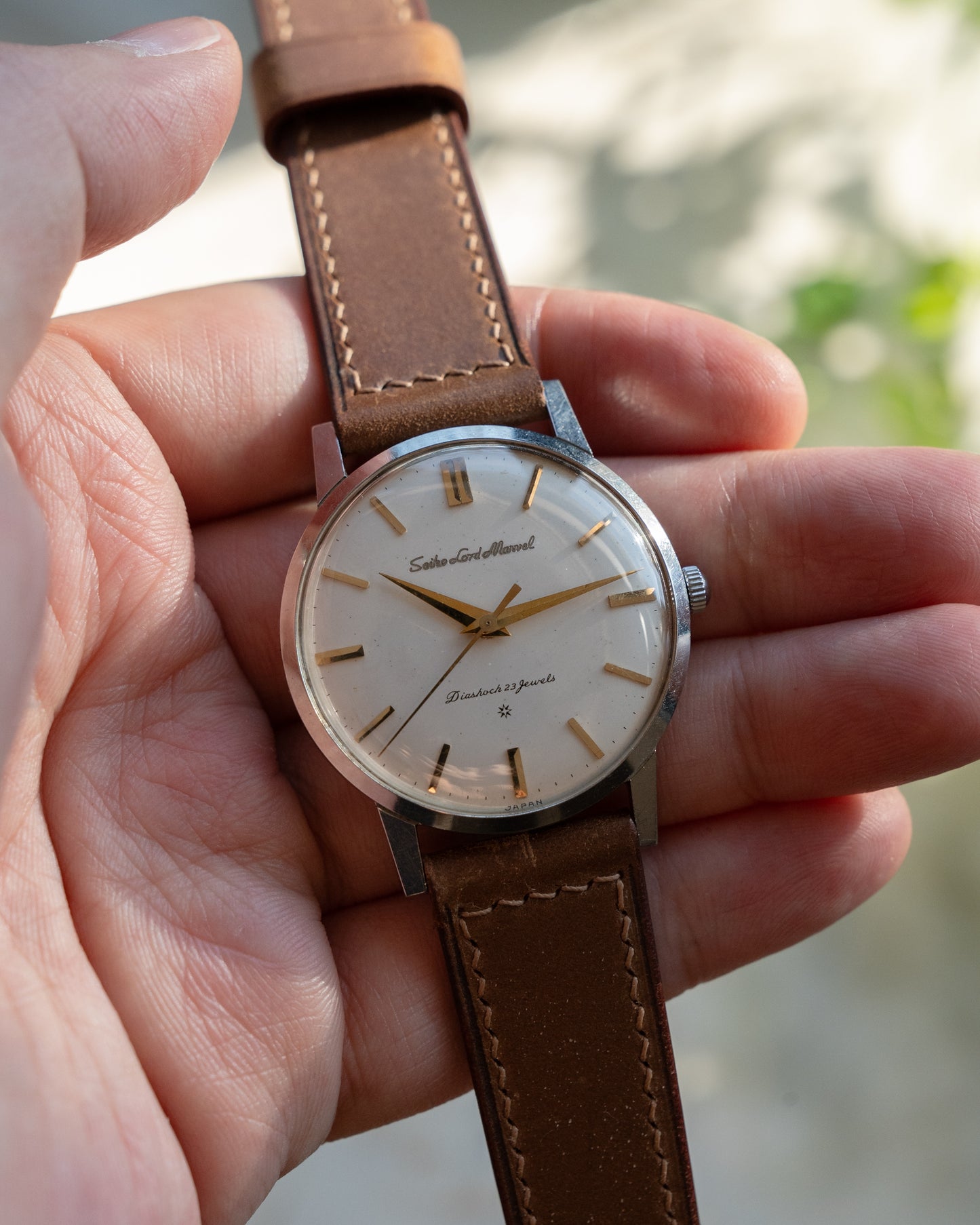 Seiko Lord Marvel 1st generation, carved mark 3 dial, Oct 1959, "Shirokin"