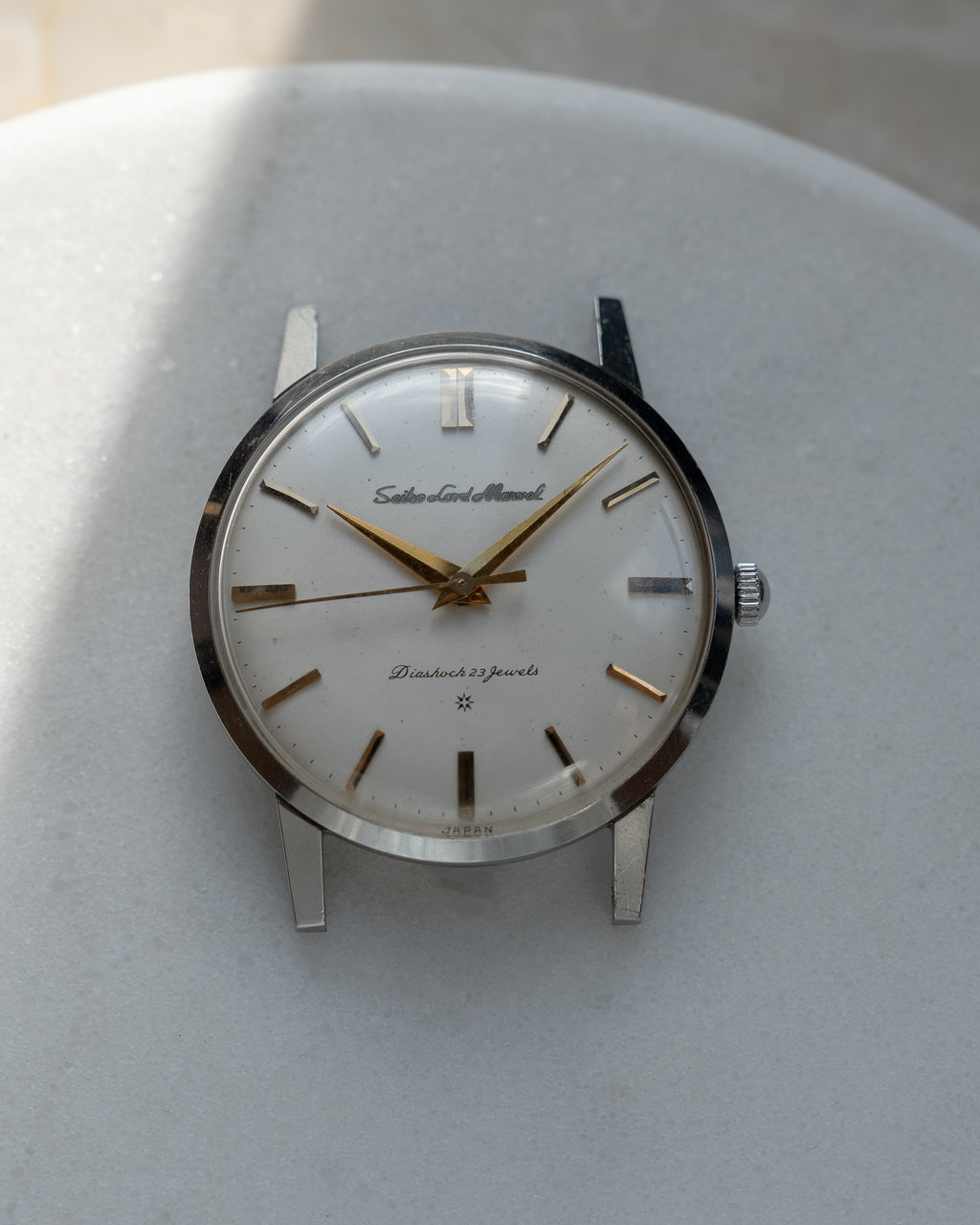 Seiko Lord Marvel 1st generation, carved mark 3 dial, Oct 1959, "Shirokin"