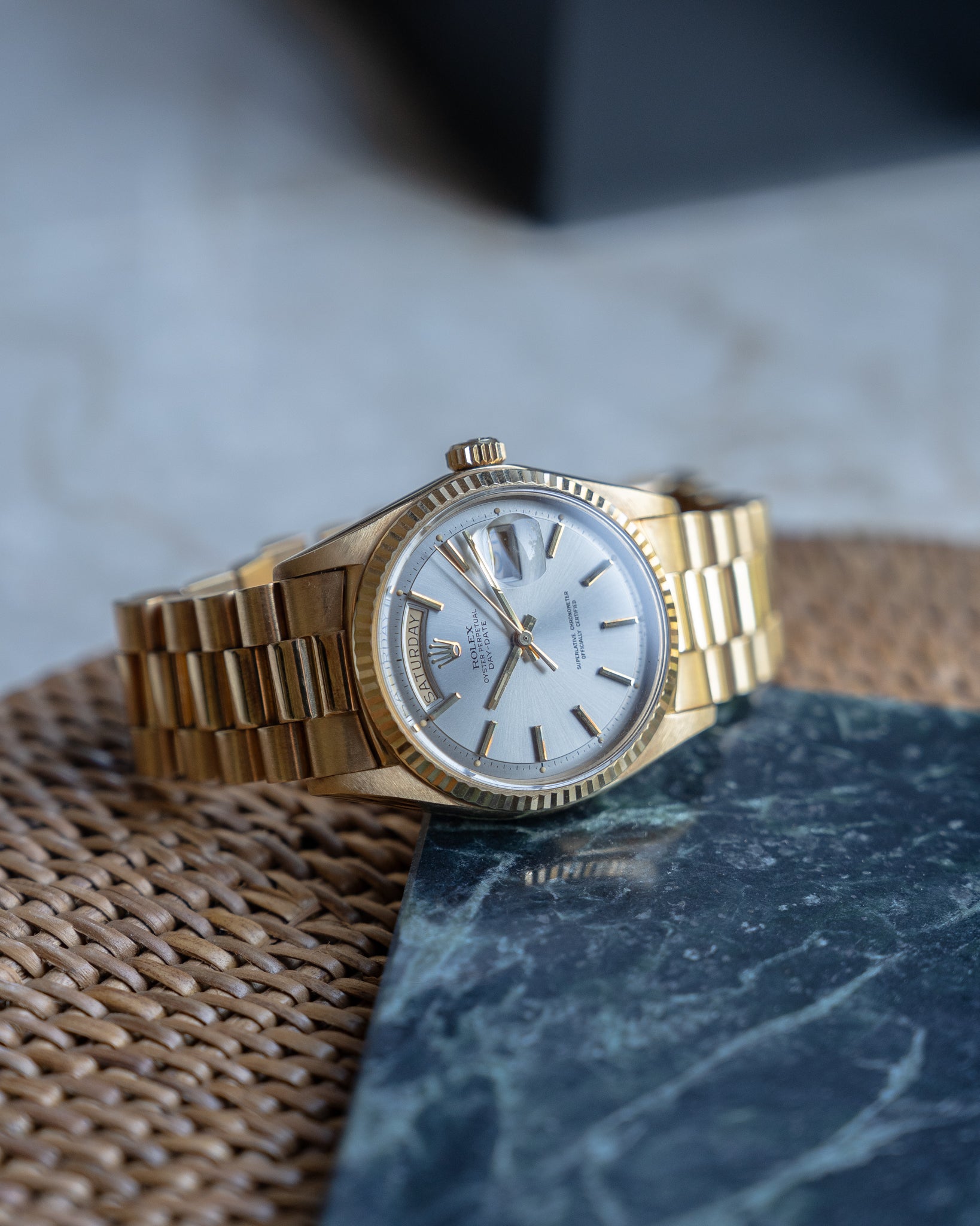 Rolex Day-Date in Yellow Gold ref 1803 Grey Dial 1971 on President bracelet