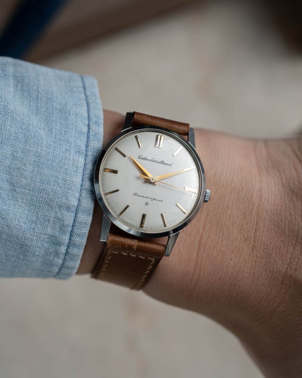 Seiko Lord Marvel 1st generation, carved mark 3 dial, Oct 1959, "Shirokin"