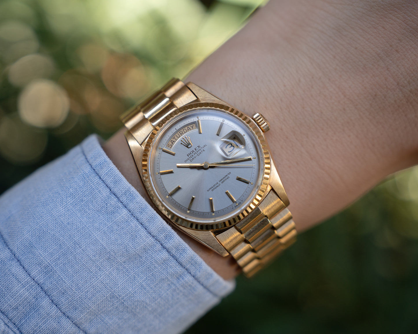 Rolex Day-Date in Yellow Gold ref 1803 Grey Dial 1971 on President bracelet