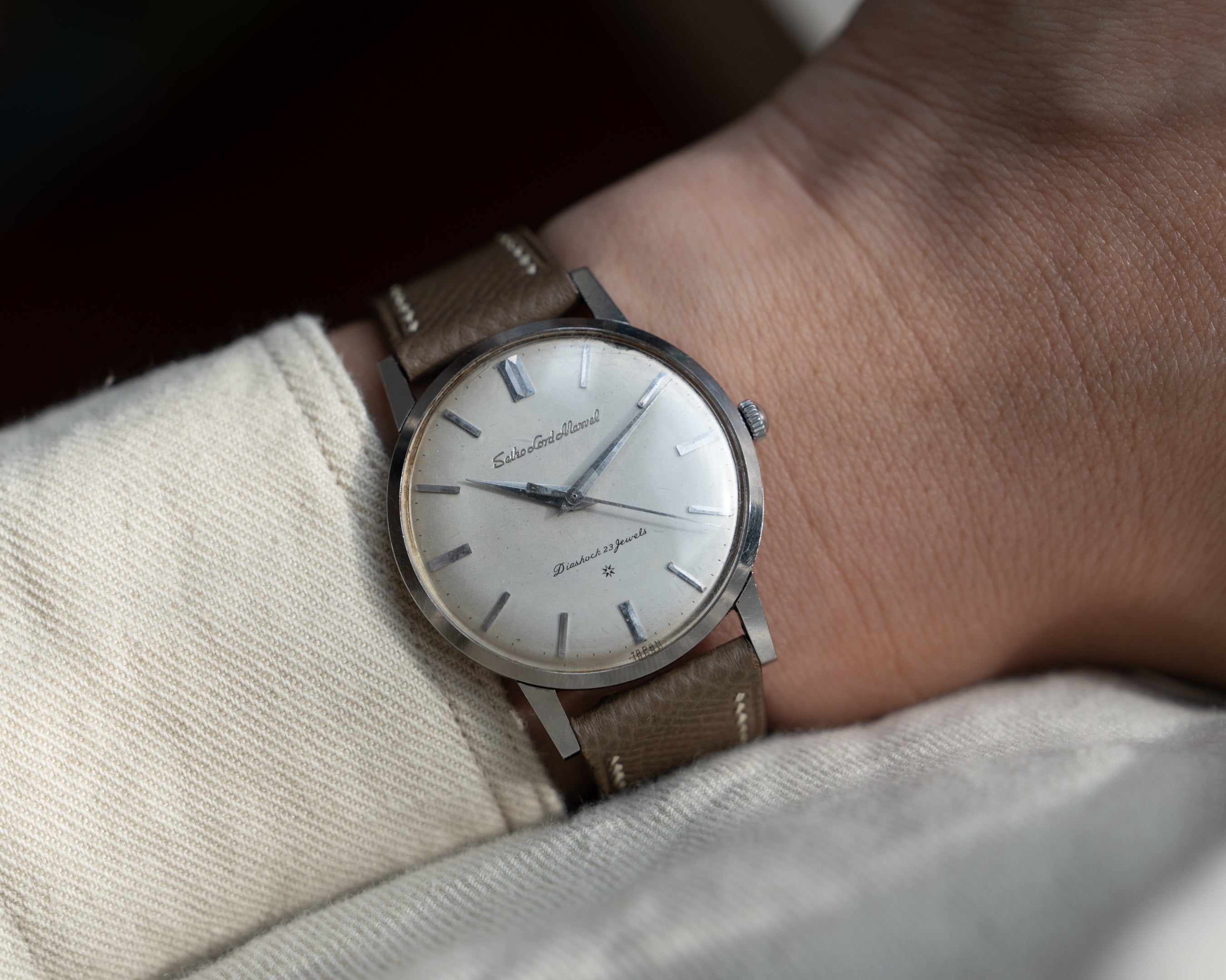 Seiko Lord Marvel 1st generation, carved mark 3 dial in steel, June 1960, J14038