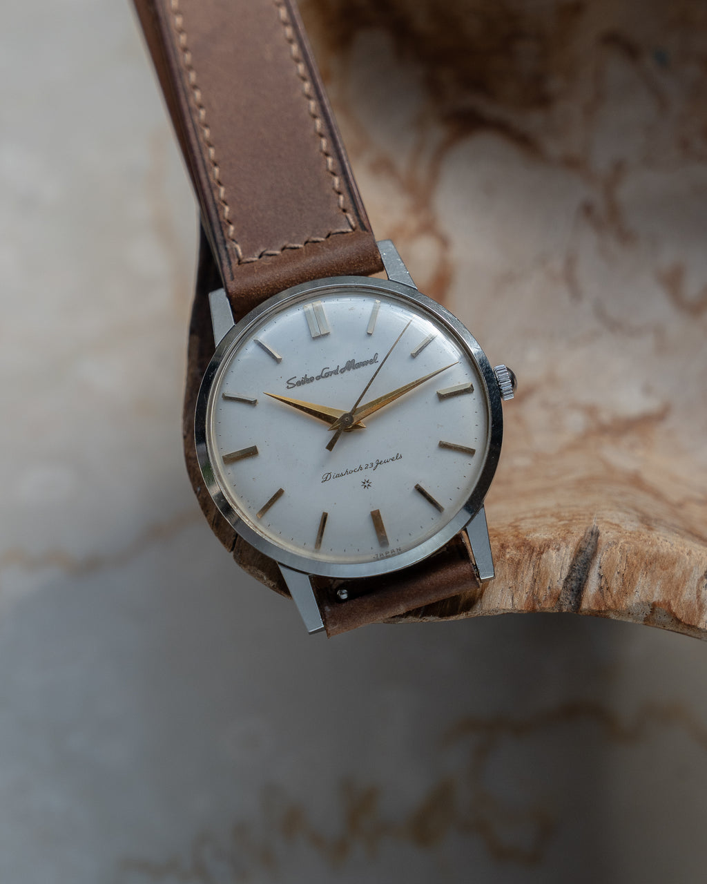 Seiko Lord Marvel 1st generation, carved mark 3 dial, Oct 1959, "Shirokin"