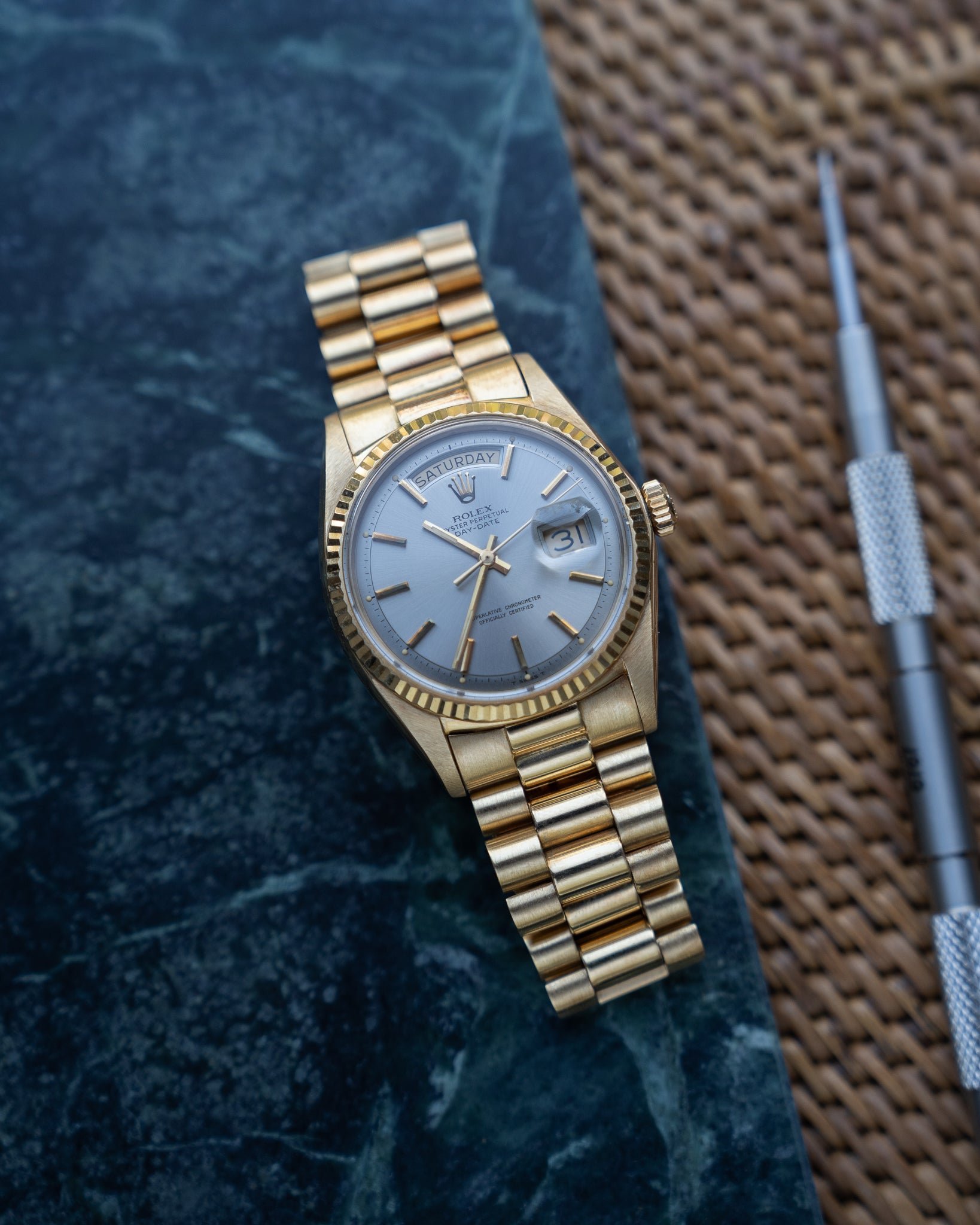 Rolex Day-Date in Yellow Gold ref 1803 Grey Dial 1971 on President bracelet