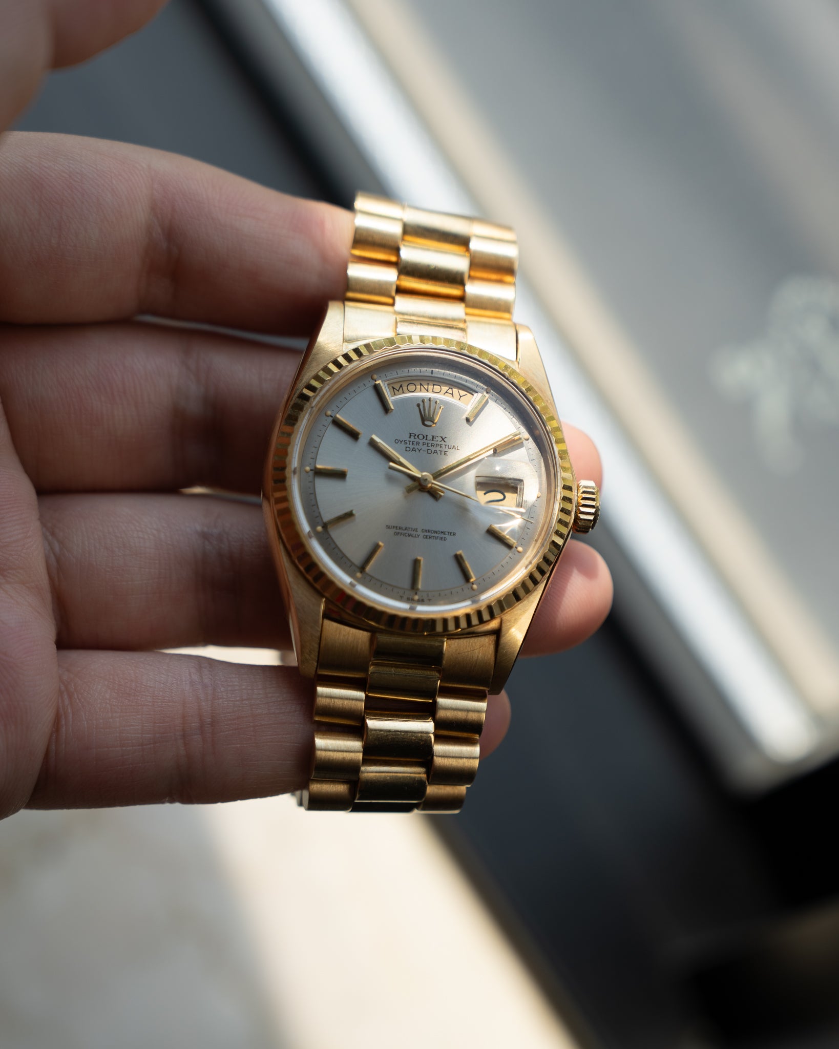 Rolex Day-Date in Yellow Gold ref 1803 Grey Dial 1971 on President bracelet