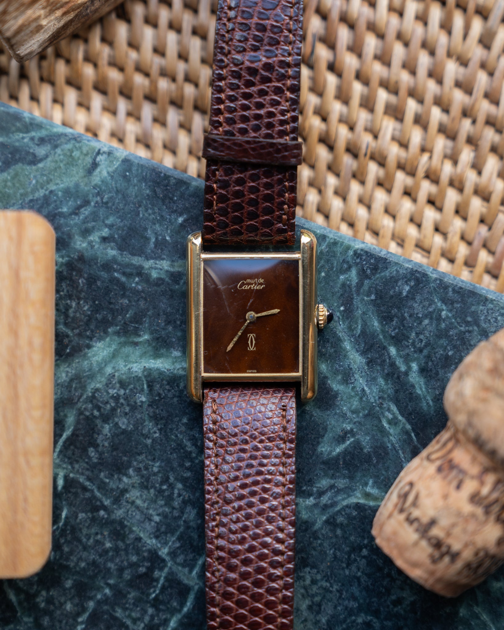 Cartier Must Tank Brown "Wood" effect Lacquer Dial, LM mechanical movement