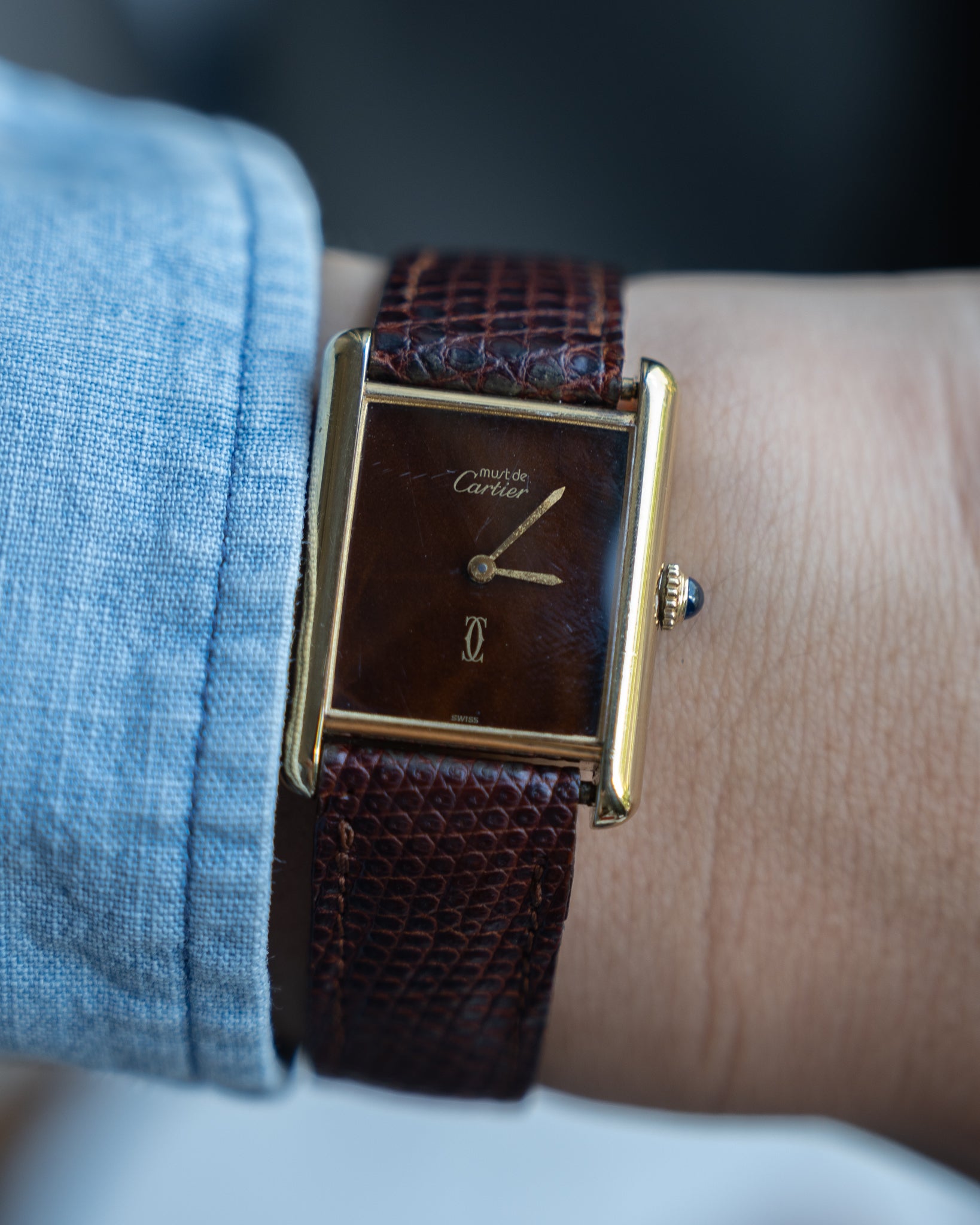 Cartier Must Tank Brown "Wood" effect Lacquer Dial, LM mechanical movement