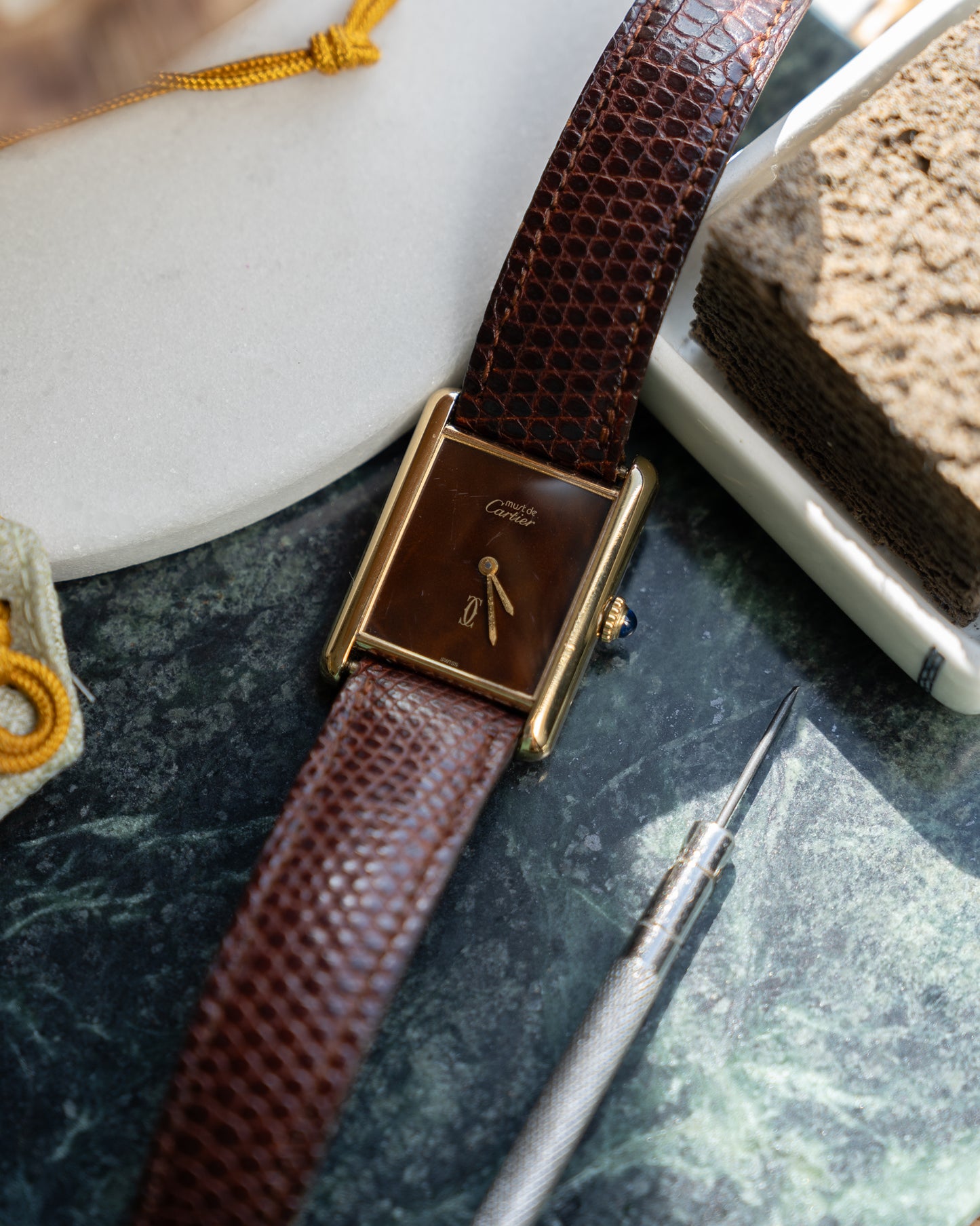 Cartier Must Tank Brown "Wood" effect Lacquer Dial, LM mechanical movement