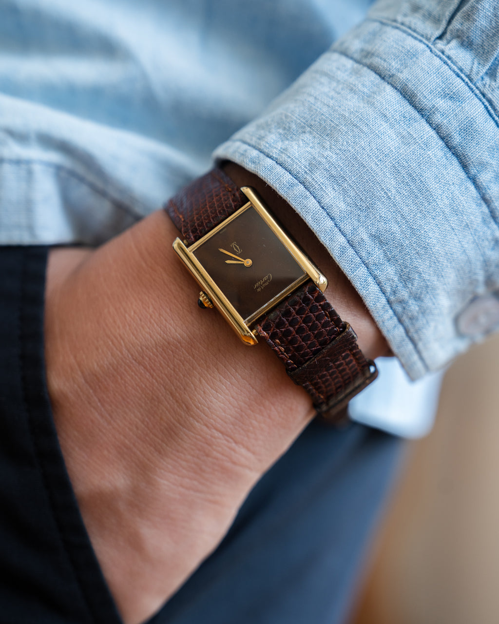 Cartier Must Tank Brown "Wood" effect Lacquer Dial, LM mechanical movement