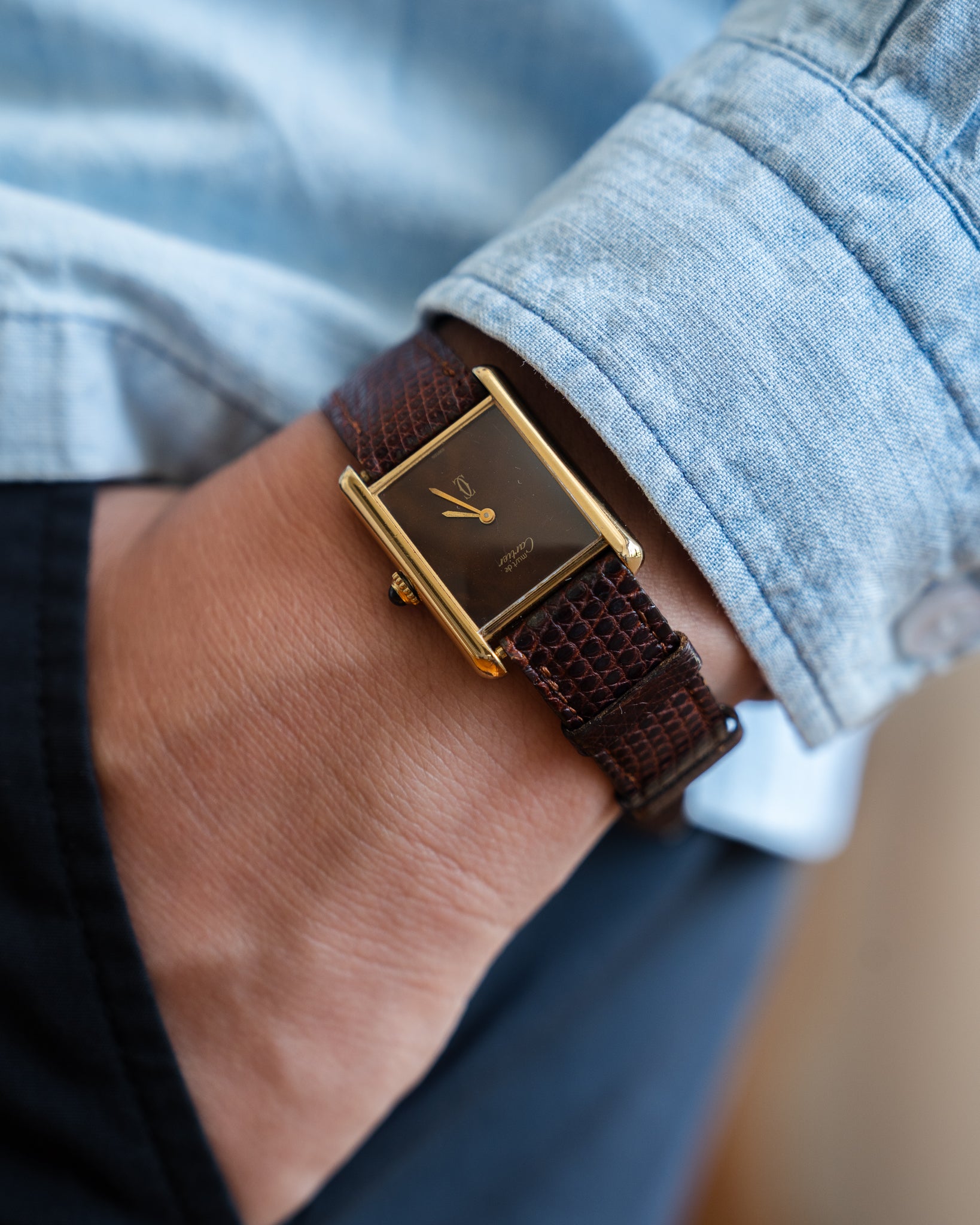 Cartier Must Tank Brown "Wood" effect Lacquer Dial, LM mechanical movement