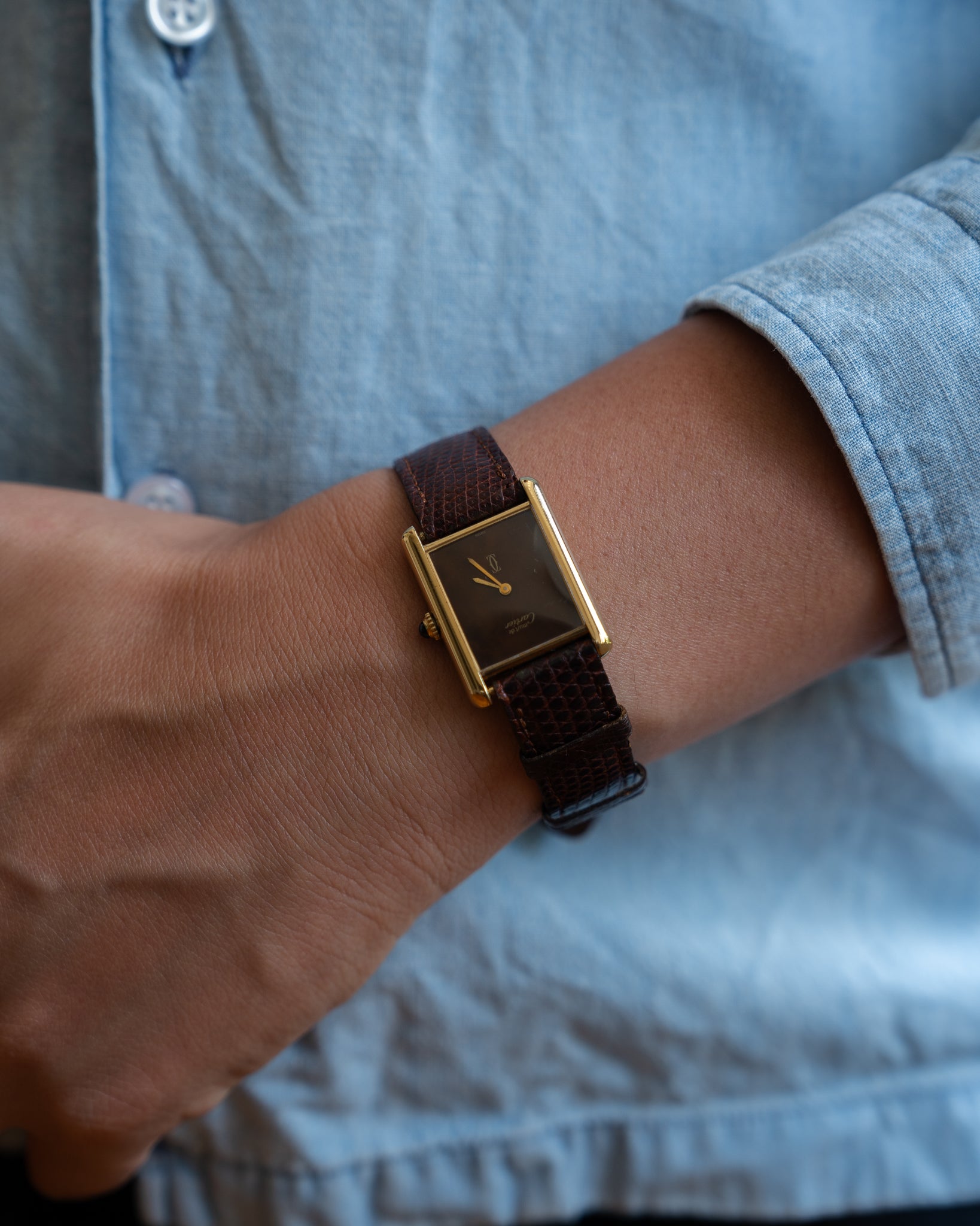 Cartier Must Tank Brown "Wood" effect Lacquer Dial, LM mechanical movement