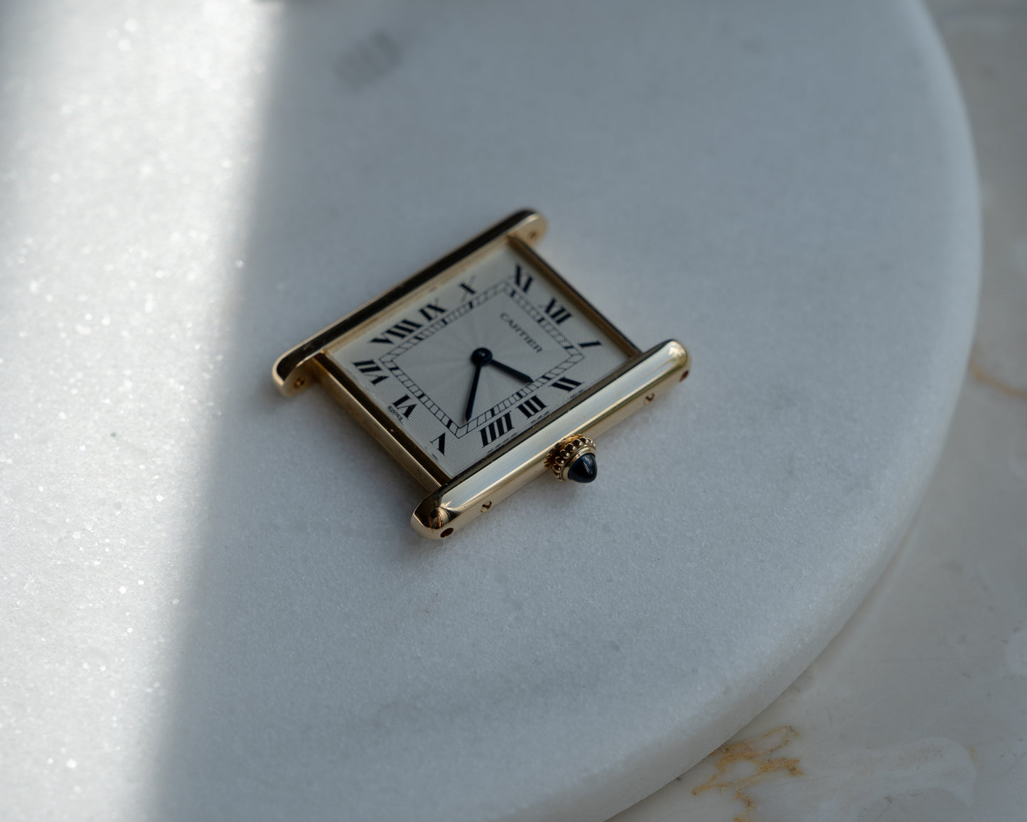 Cartier Tank Louis "extra flat" YG guilloche dial, Frederique Piguet Cal. 21, full set