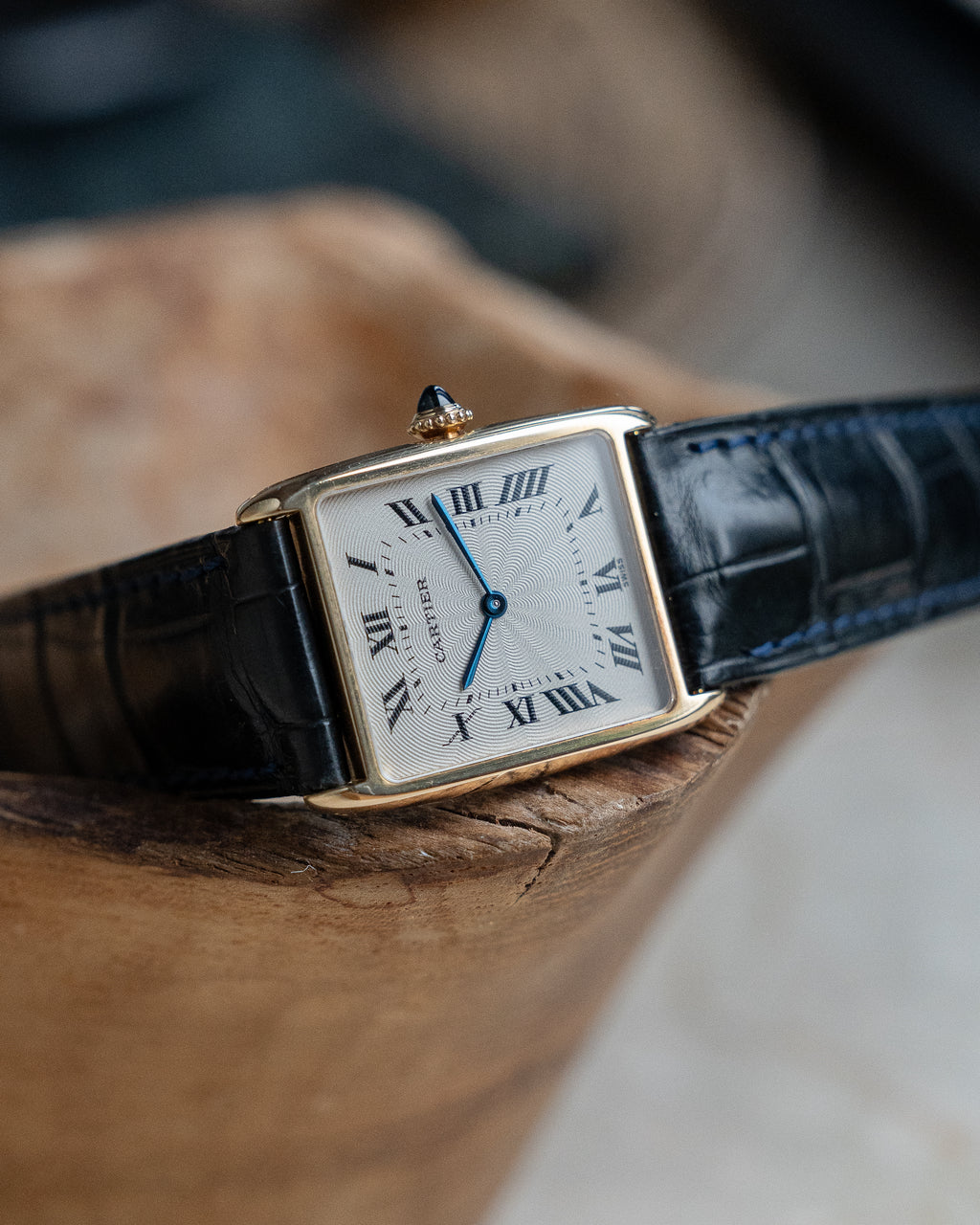Cartier Tank Arrondie "extra flat" YG guilloche dial, Frederique Piguet Cal. 21, full set