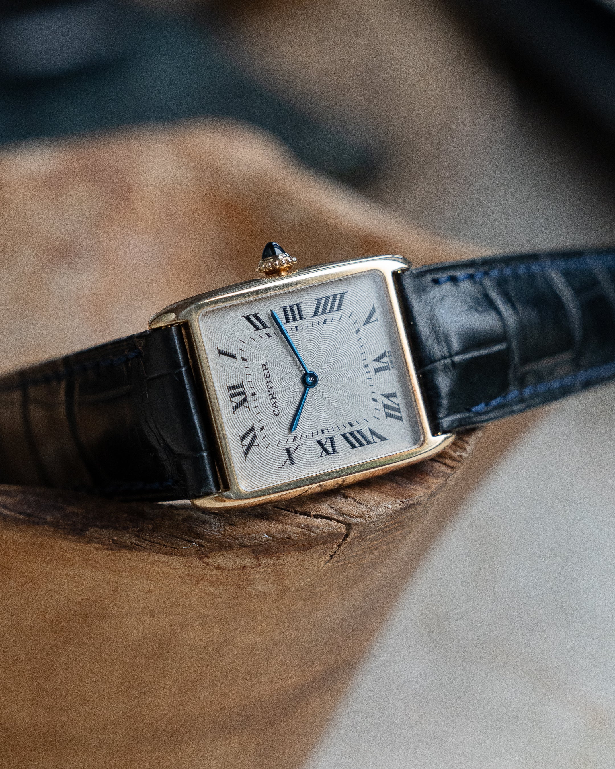 Cartier Tank Arrondie "extra flat" YG guilloche dial, Frederique Piguet Cal. 21, full set