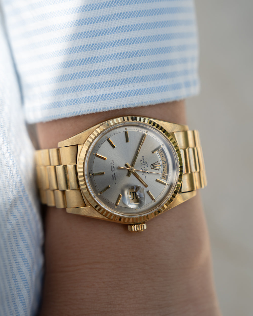 Rolex Day-Date in Yellow Gold ref 1803 Grey Dial 1971 on President bracelet
