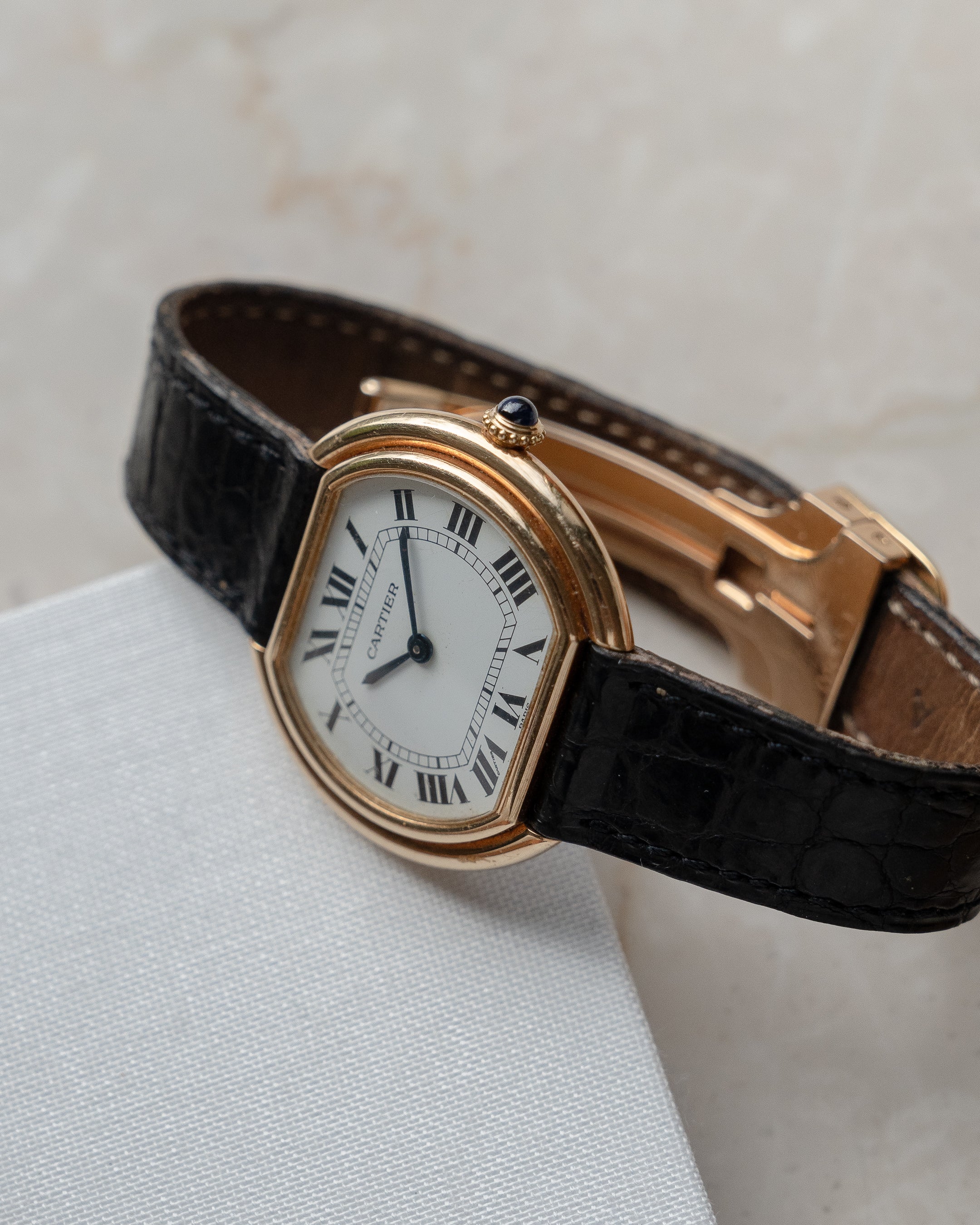 Cartier Ellipse 18k Yellow Gold, Paris Dial, LM size 1970's with 18k deployant buckle