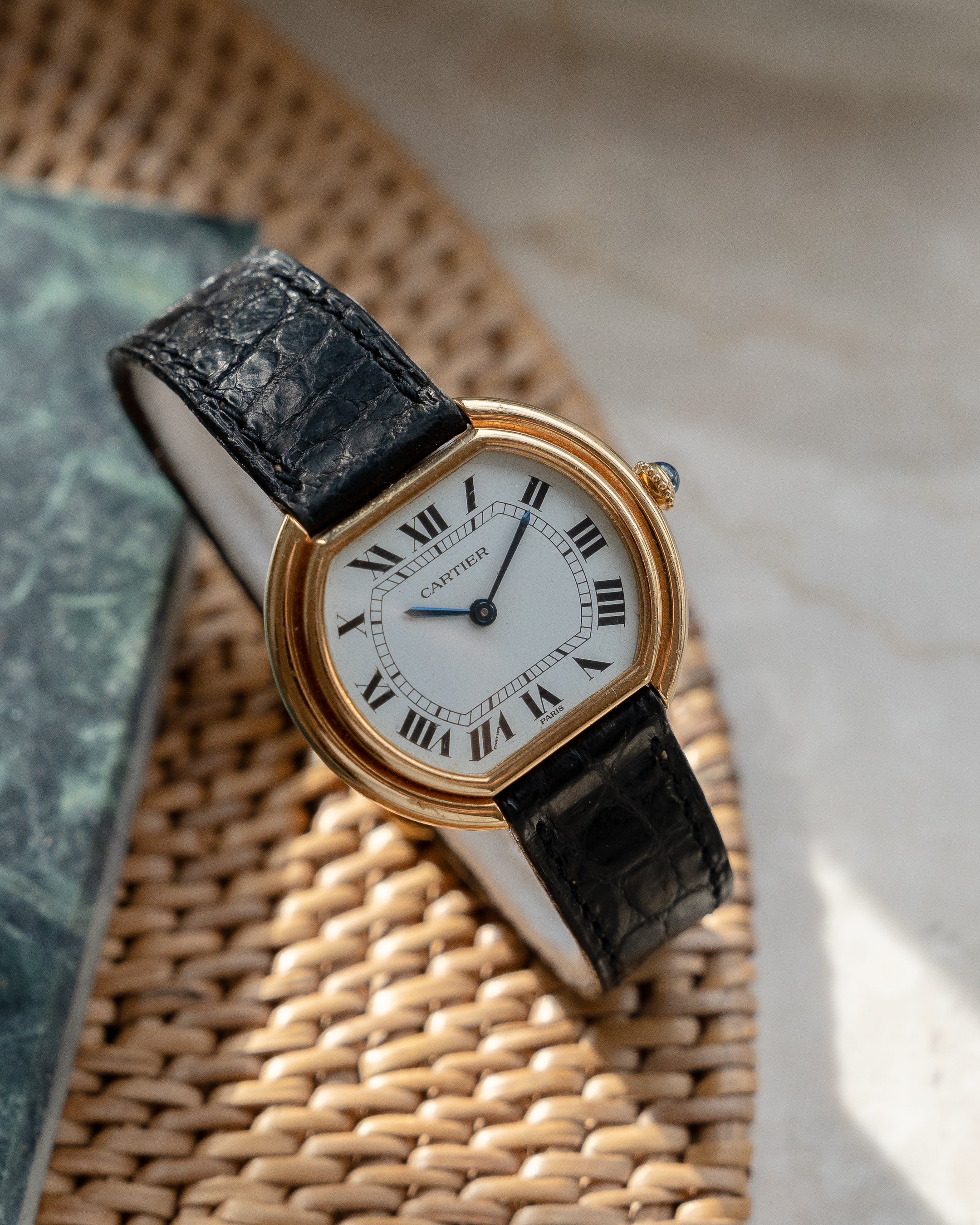 Cartier Ellipse 18k Yellow Gold, Paris Dial, LM size 1970's with 18k deployant buckle