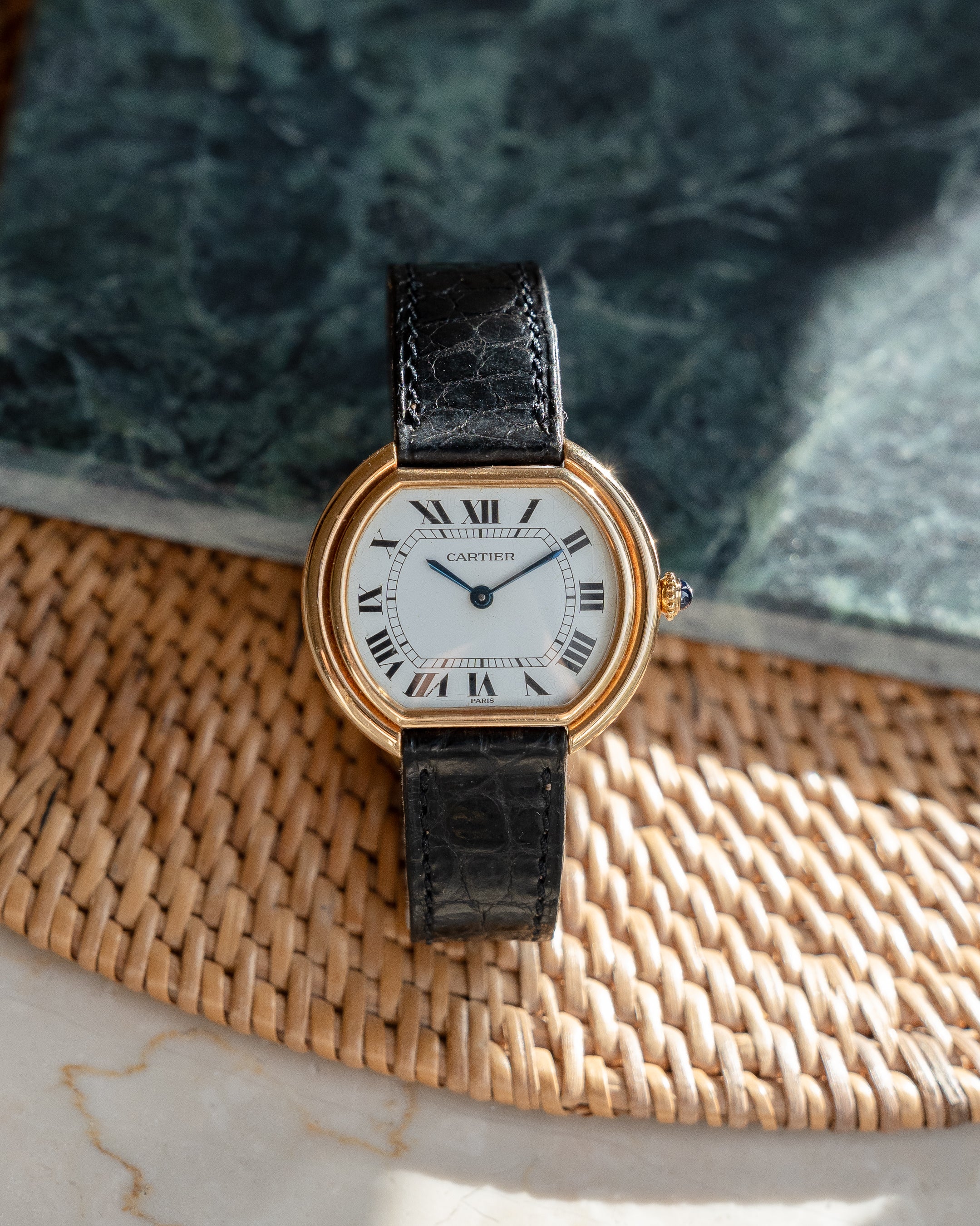 Cartier Ellipse 18k Yellow Gold, Paris Dial, LM size 1970's with 18k deployant buckle