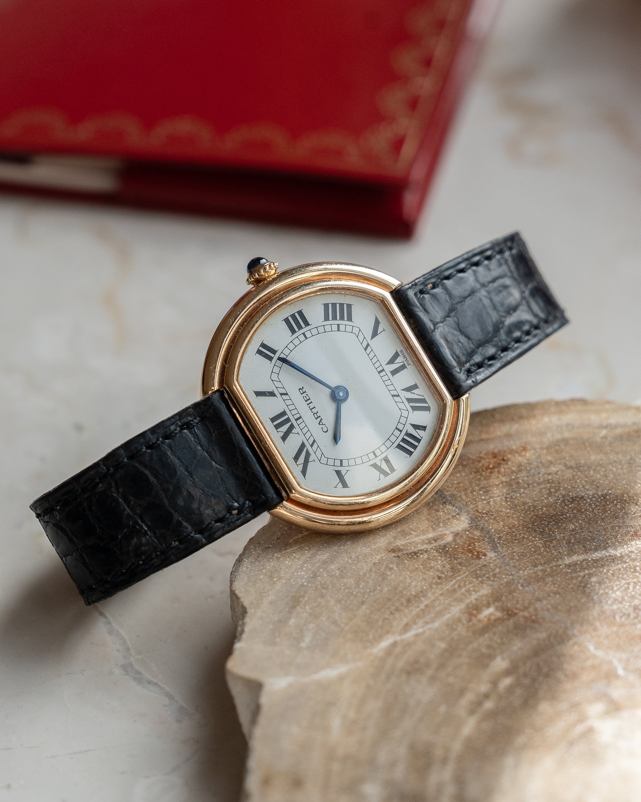 Cartier Ellipse 18k Yellow Gold, Paris Dial, LM size 1970's with 18k deployant buckle
