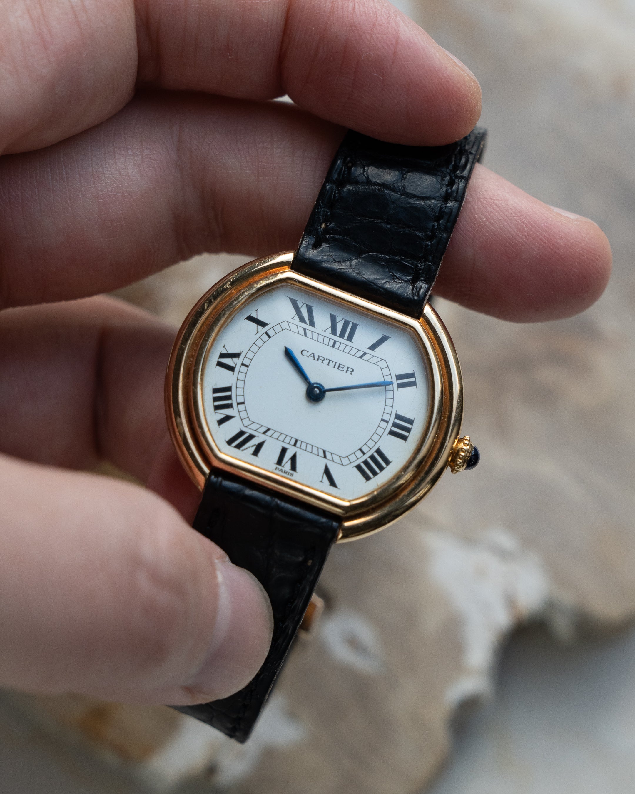 Cartier Ellipse 18k Yellow Gold, Paris Dial, LM size 1970's with 18k deployant buckle