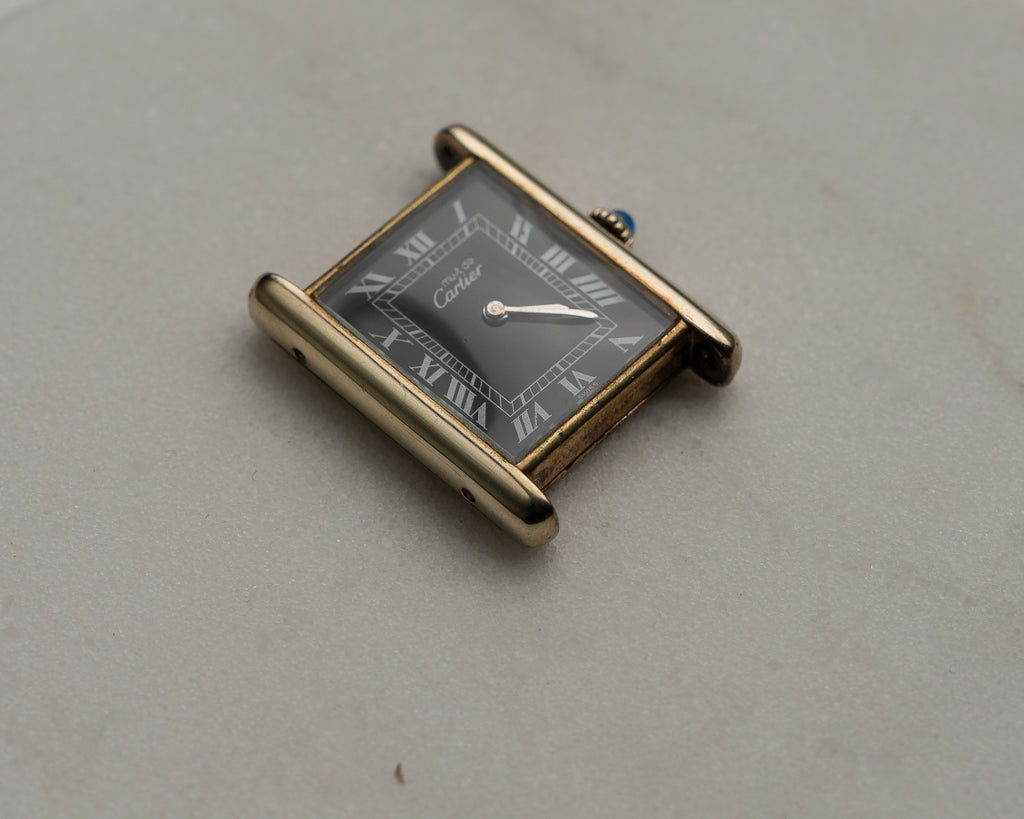 Must de Cartier Tank Black Dial LM (large) size, manual wind movement, full set