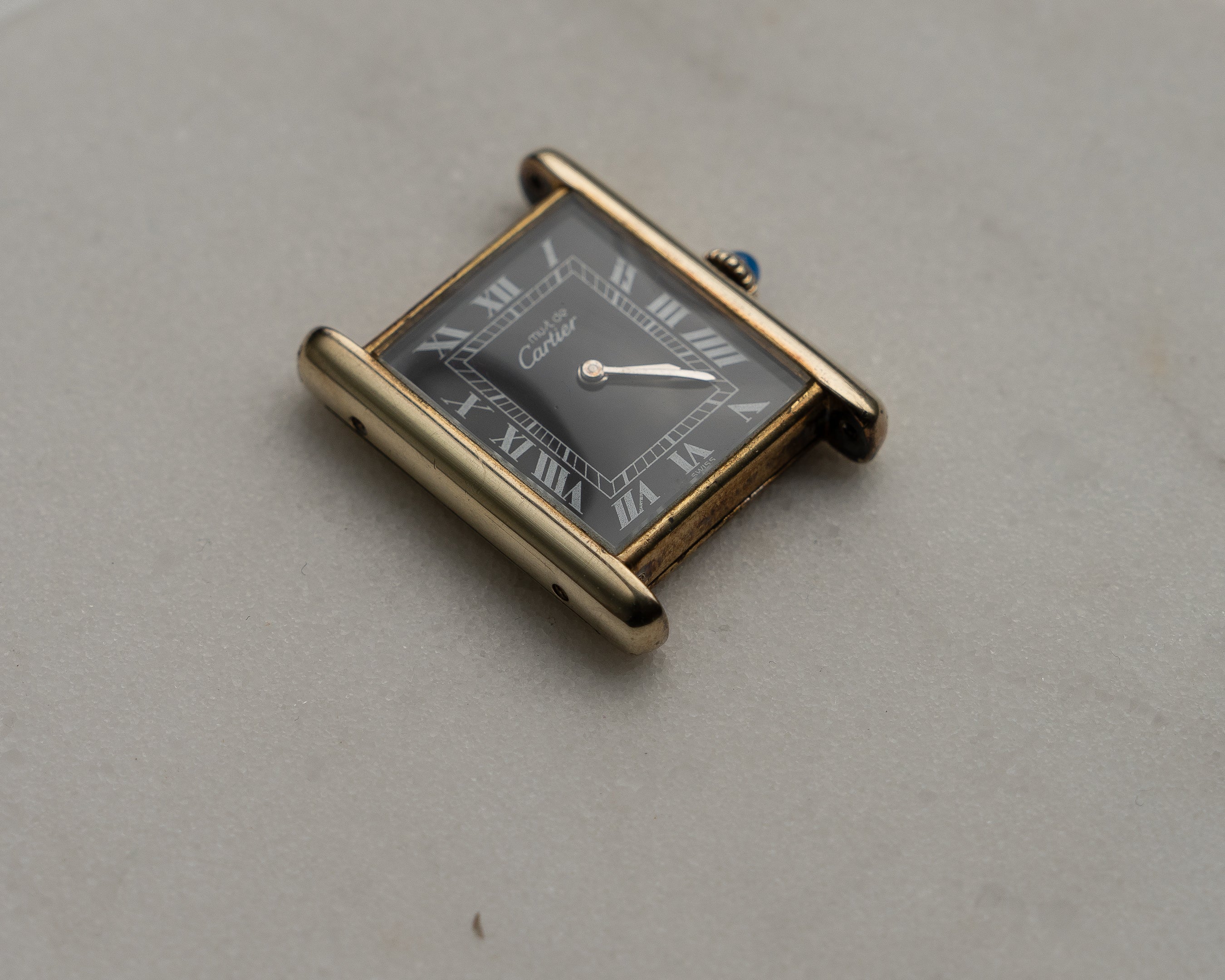 Must de Cartier Tank Black Dial LM (large) size, manual wind movement, full set