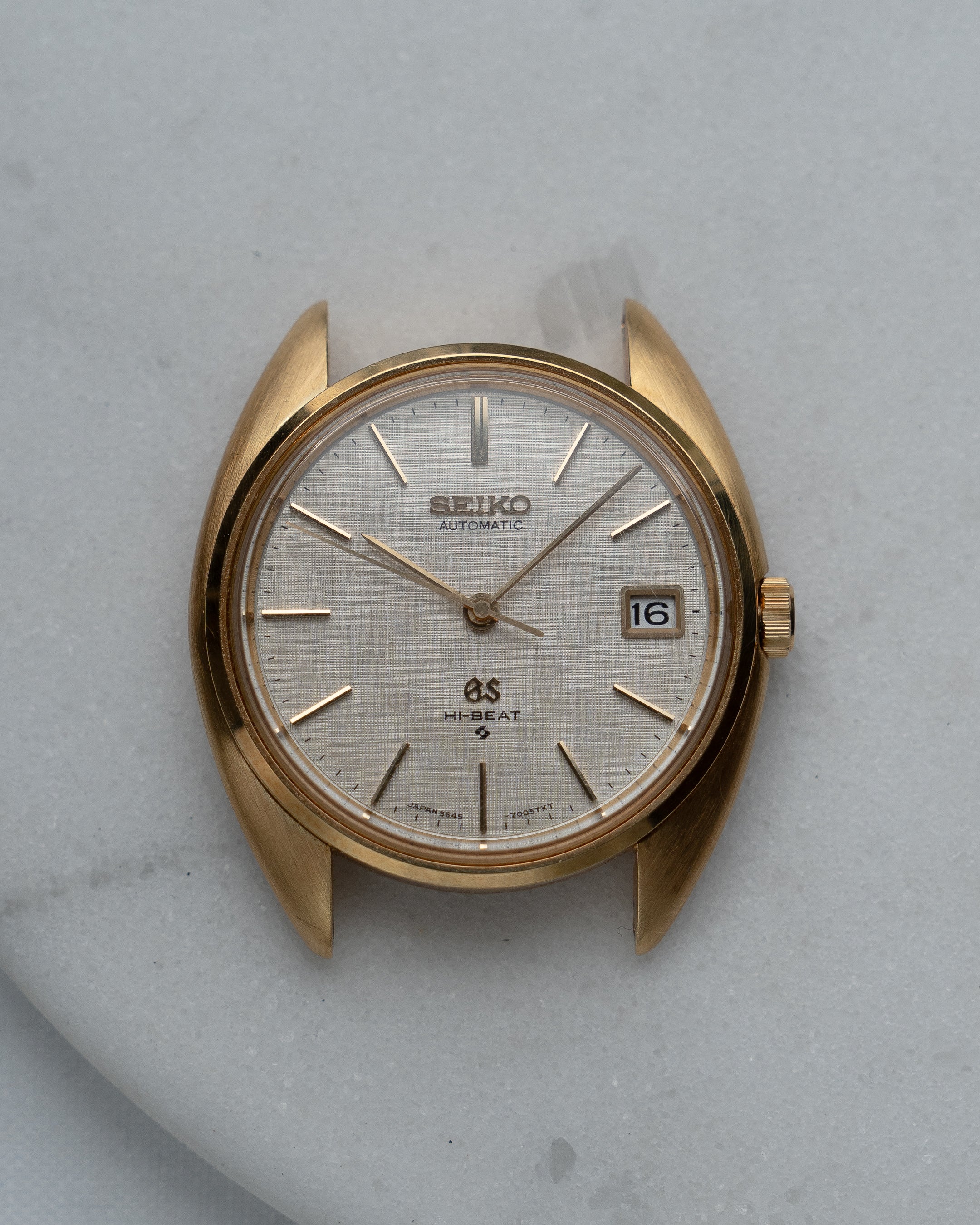 Grand Seiko 5645-7005 linen dial in 18k yellow gold July 1971