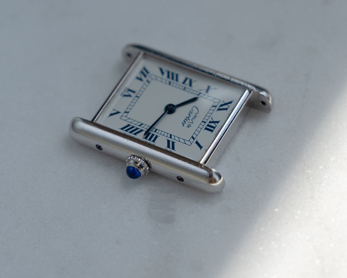Must de Cartier Tank Blue Roman numberals white dial, Large size, full set