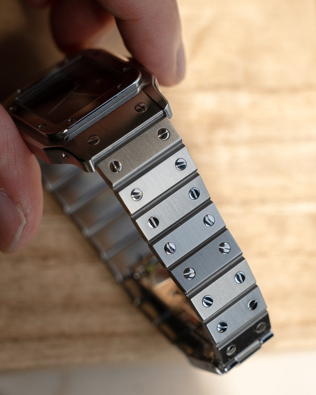 (Price on Request) Santos de Cartier Burgundy Dial, LM size, ref 2960 in steel, box & papers