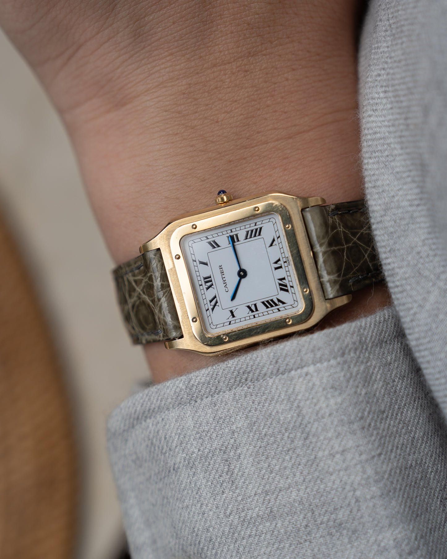 Cartier Santos-Dumont "Ultra Thin" LM size in 18k Yellow Gold with lifetime guarantee card, box & papers